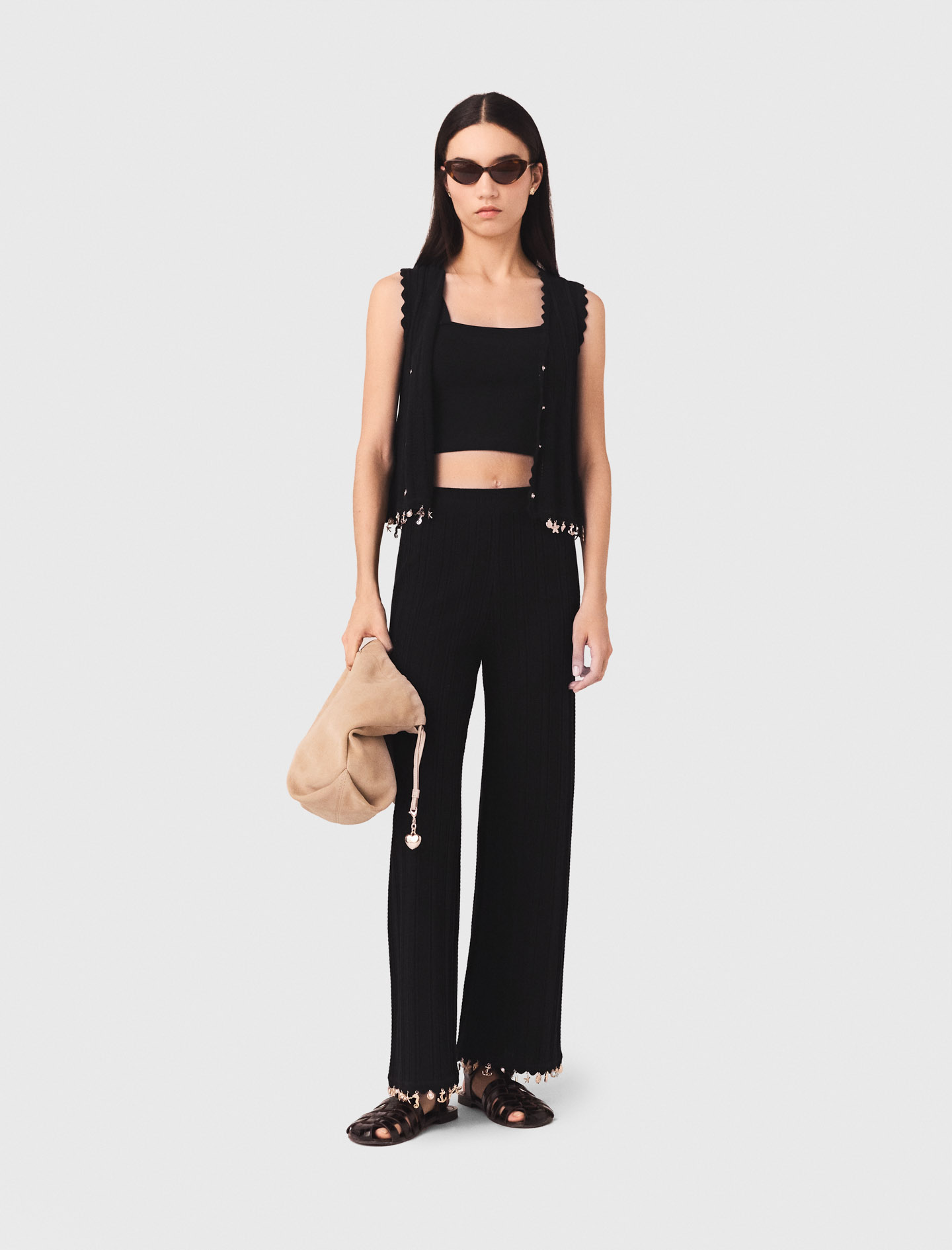 Pantalon En Maille Avec Bijoux - Noir - Taille 40 - Maje