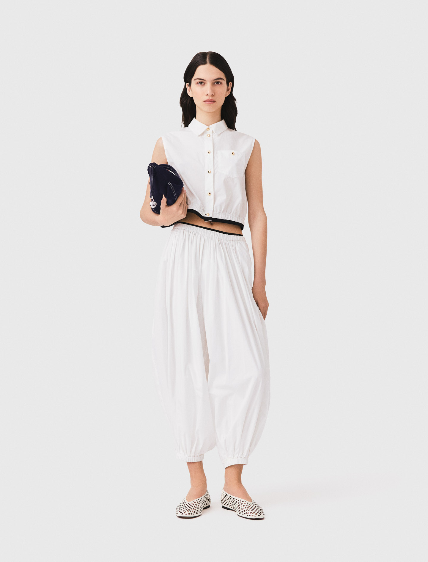 Chemise Courte Sans Manches - Blanc - Taille 0 - Maje