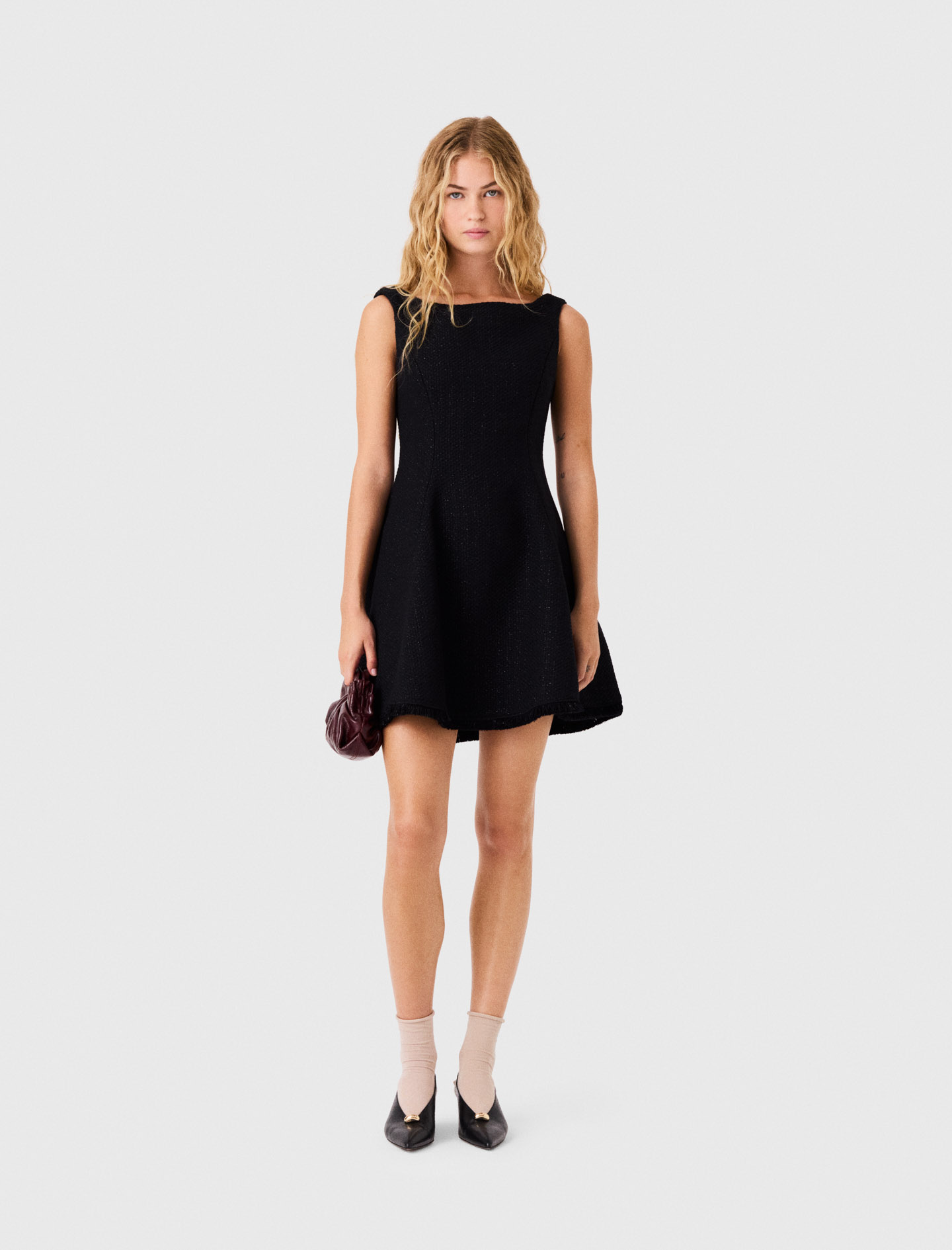 Robe Courte En Tweed Avec Franges - Noir - Taille 38 - Maje