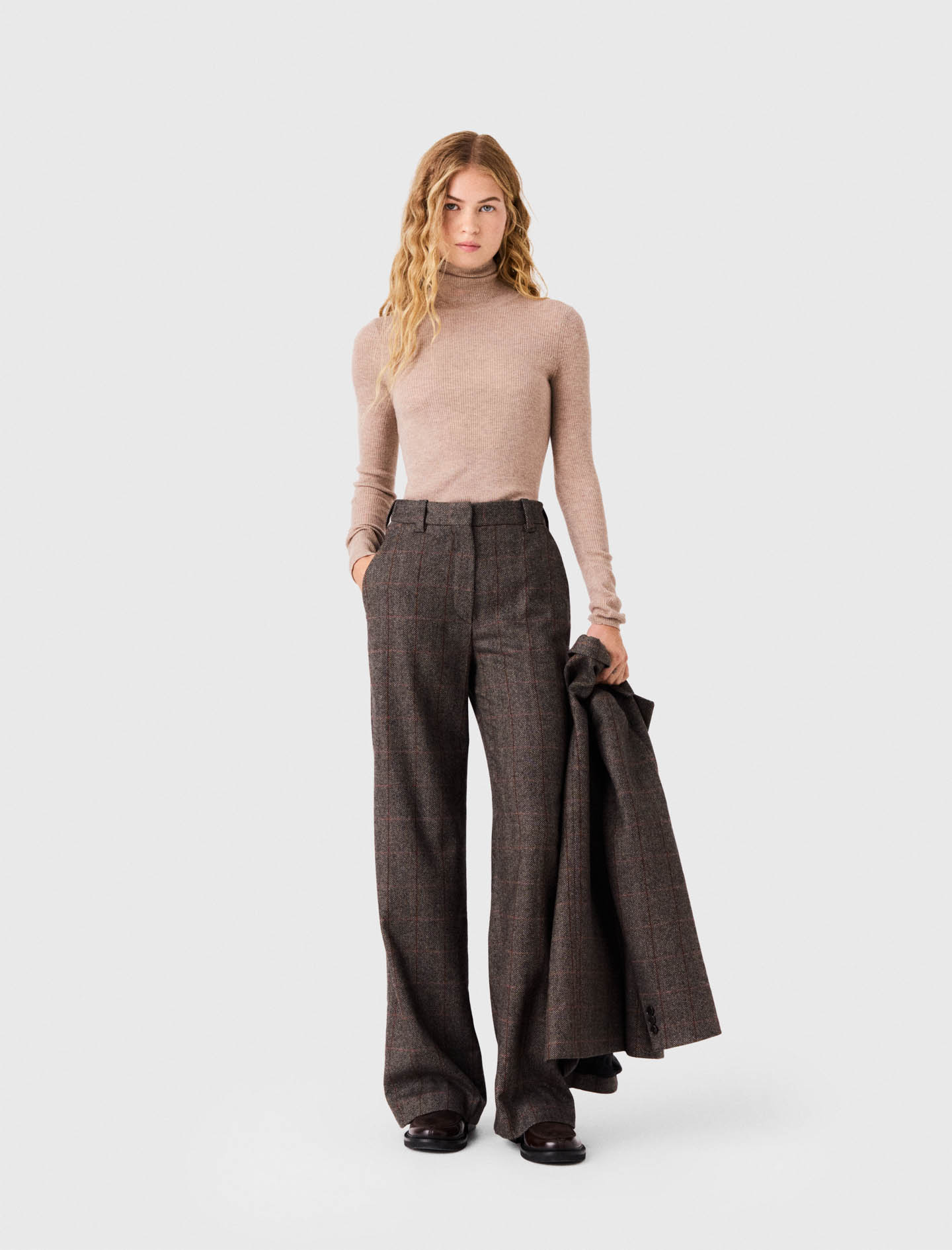 Pantalon De Tailleur À Carreaux - Marron - Taille 42 - Maje