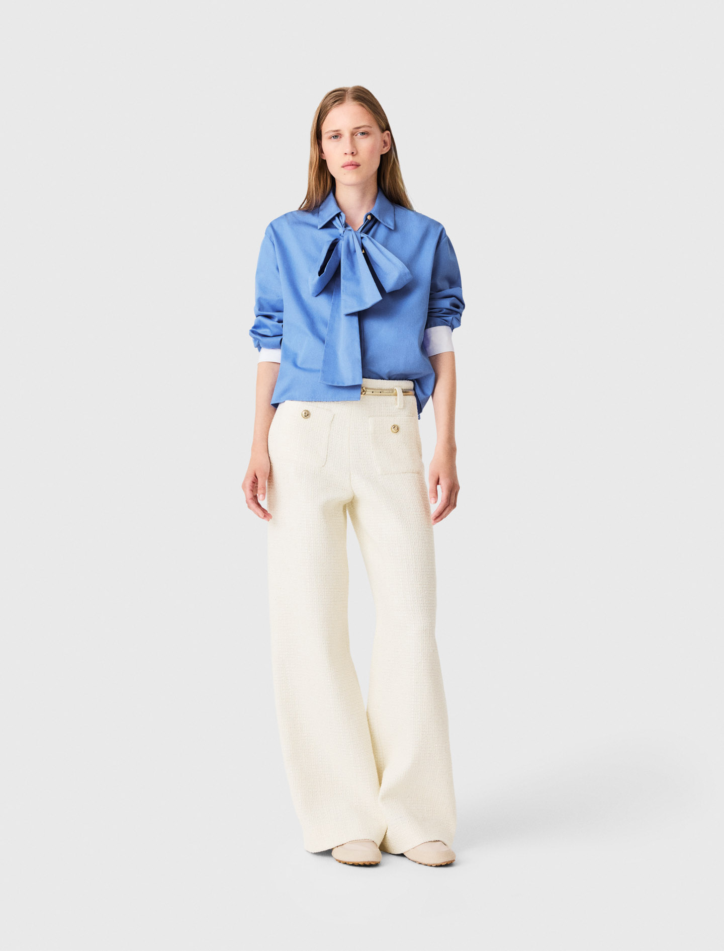 Pantalon Tweed Lurex - Blanc - Taille 42 - Maje