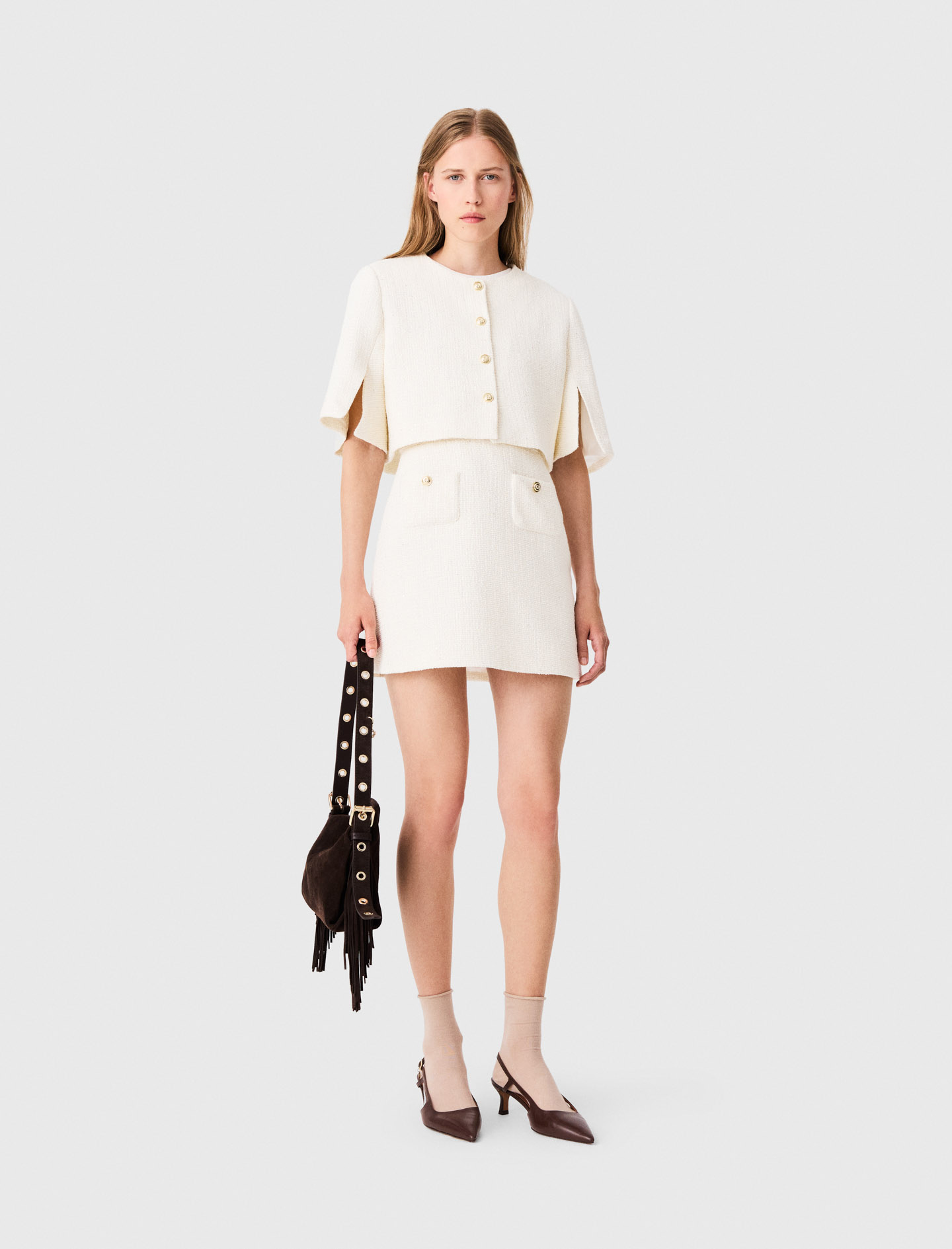 Robe En Tweed 2-en-1 - Blanc - Taille 38 - Maje