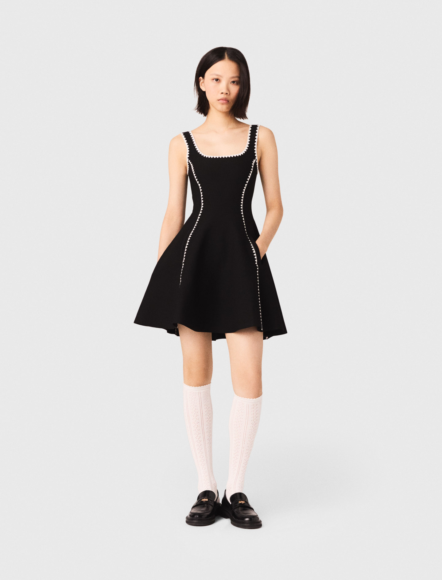 Robe Courte Avec Surpiqûres - Noir - Taille 42 - Maje