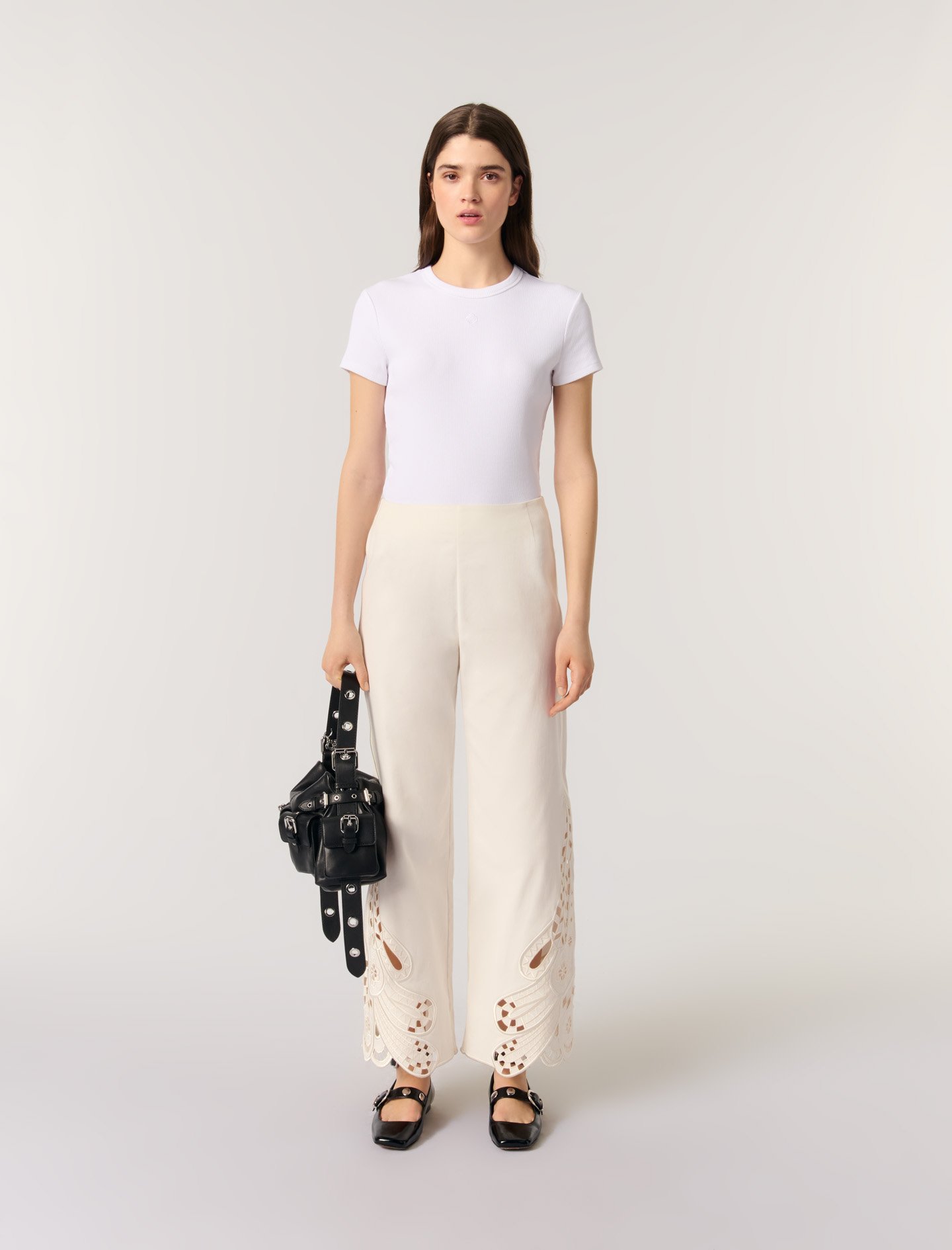 Pantalon Brodé - Blanc - Maje - Maje - Modalova