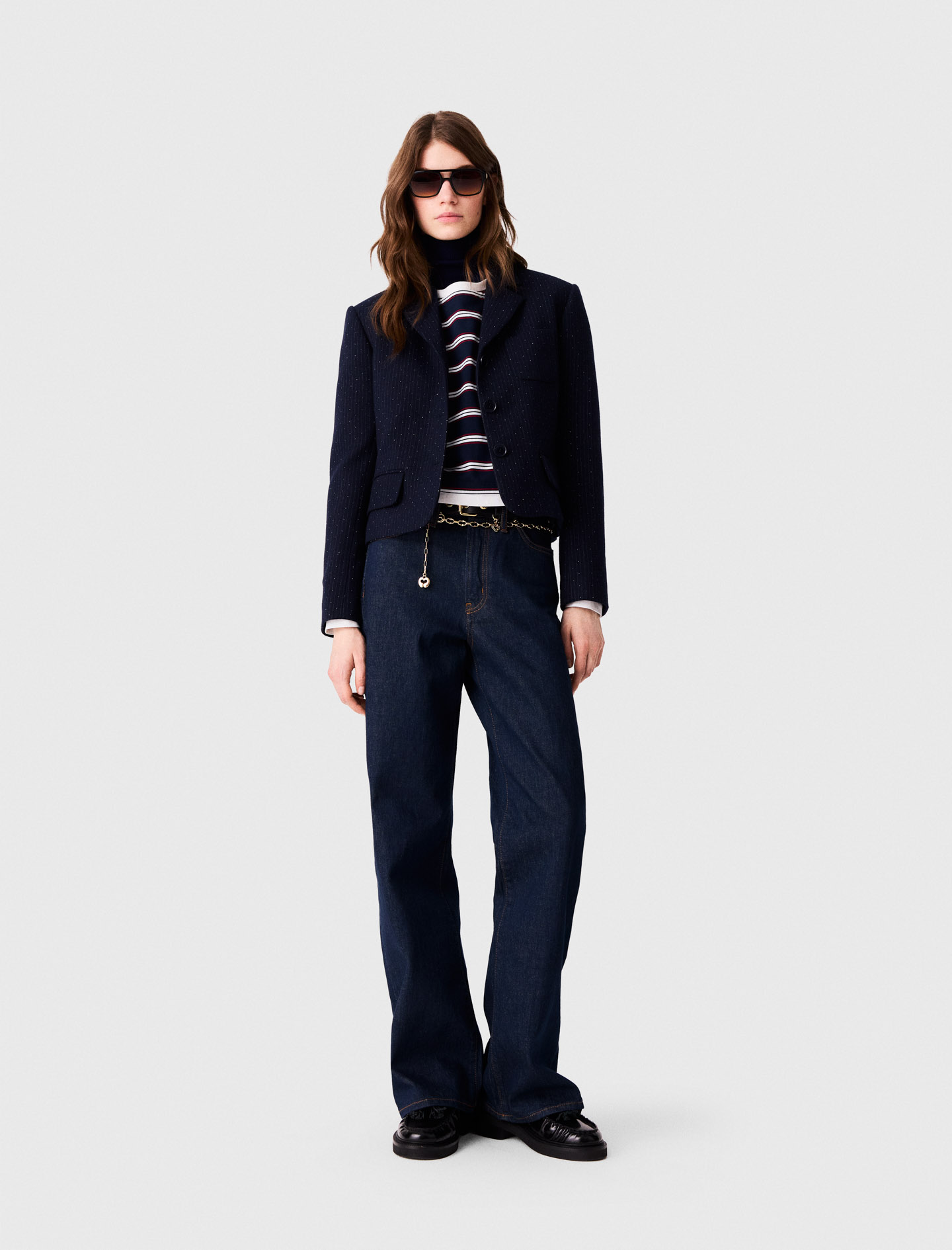 Veste De Tailleur Courte - Bleu Marine - Taille 38 - Maje