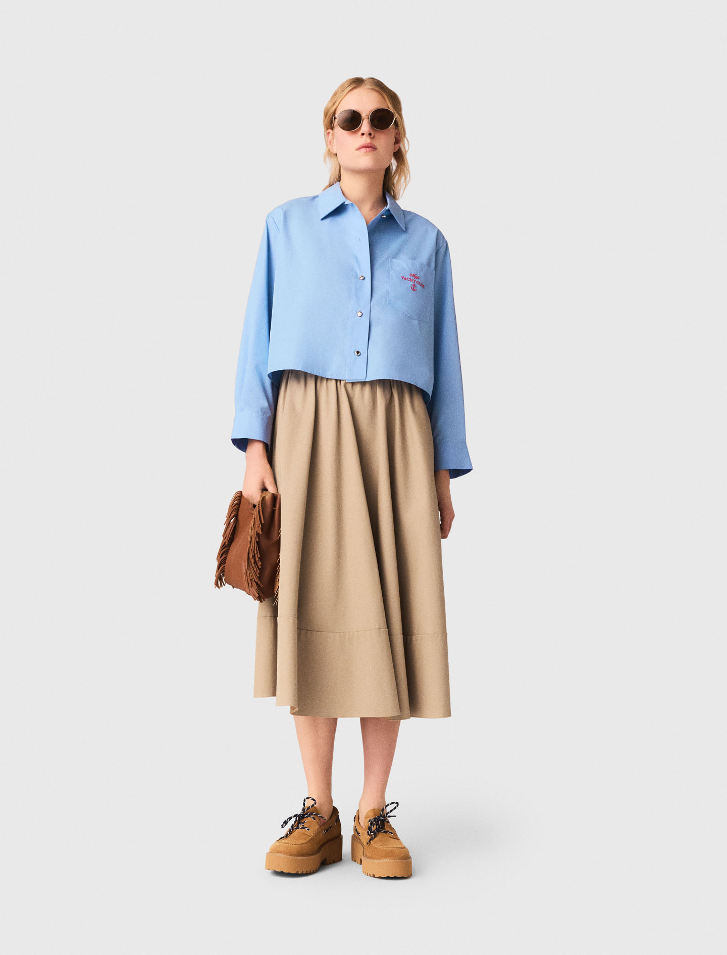 Chemise À Dos Plissé Et Broderie - Bleu - Taille 1 - Maje