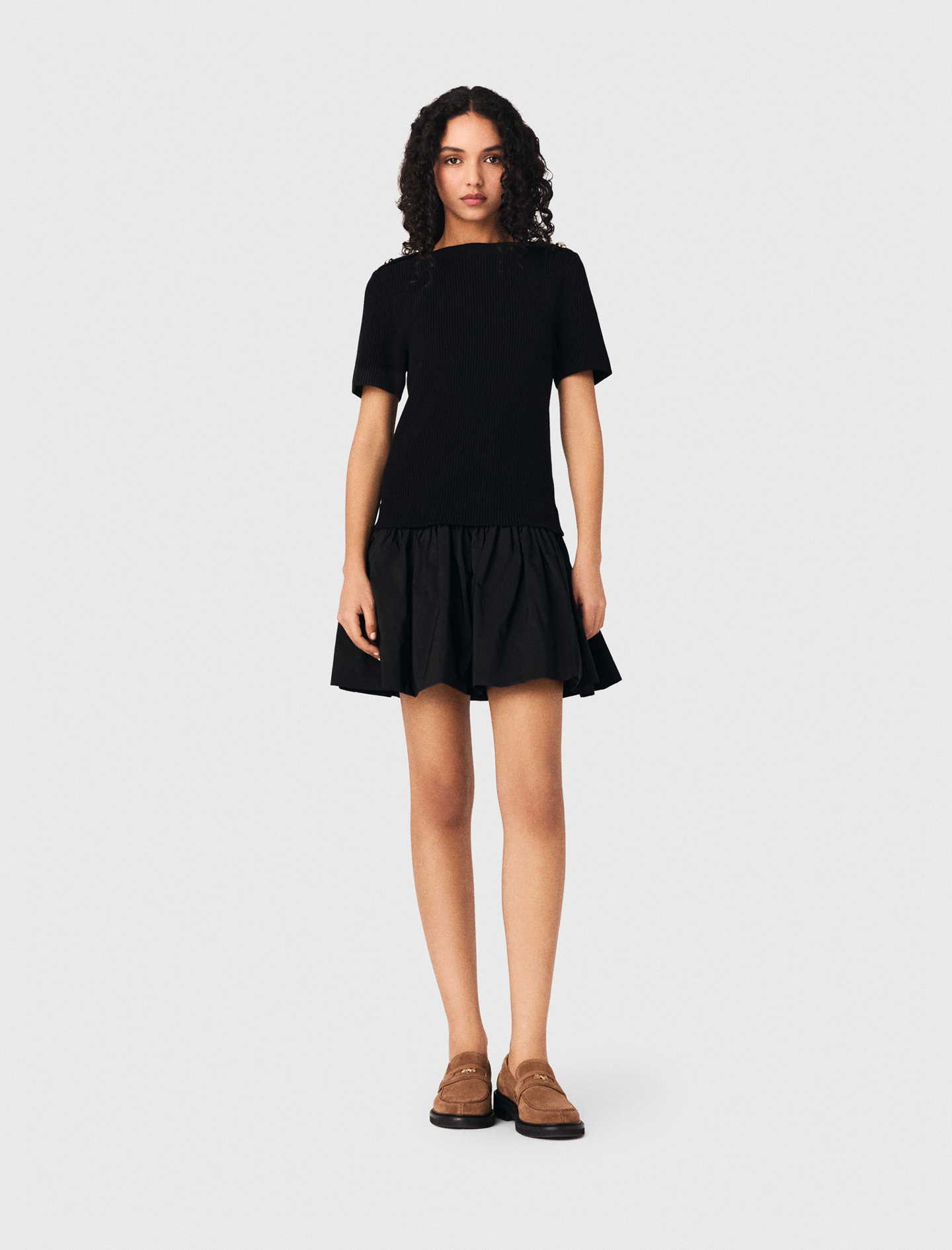 Robe Courte En Maille Et Taffetas - Noir - Taille 34 - Maje