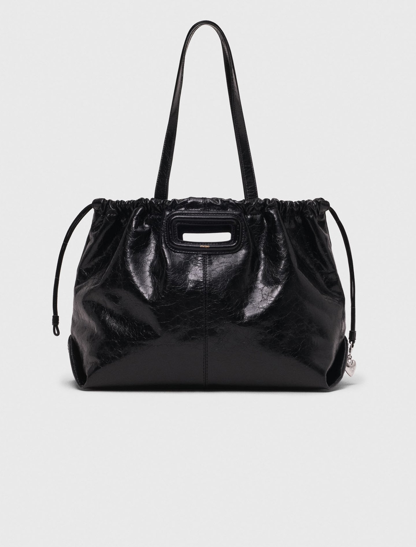 Sac M tote en cuir craquelé noir / gris pour femme | Maje