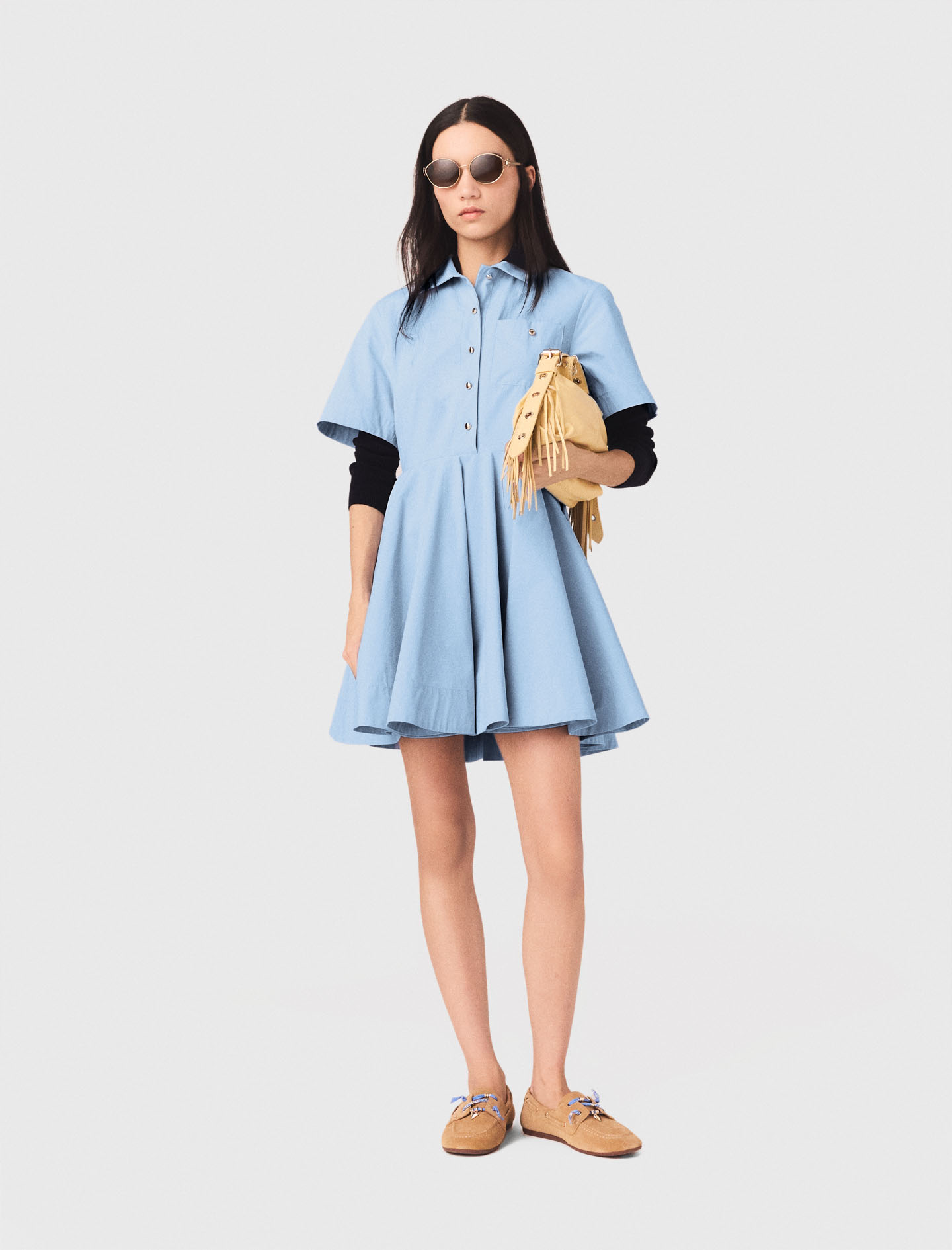 Robe Chemise Évasée - Bleu - Taille 40 - Maje