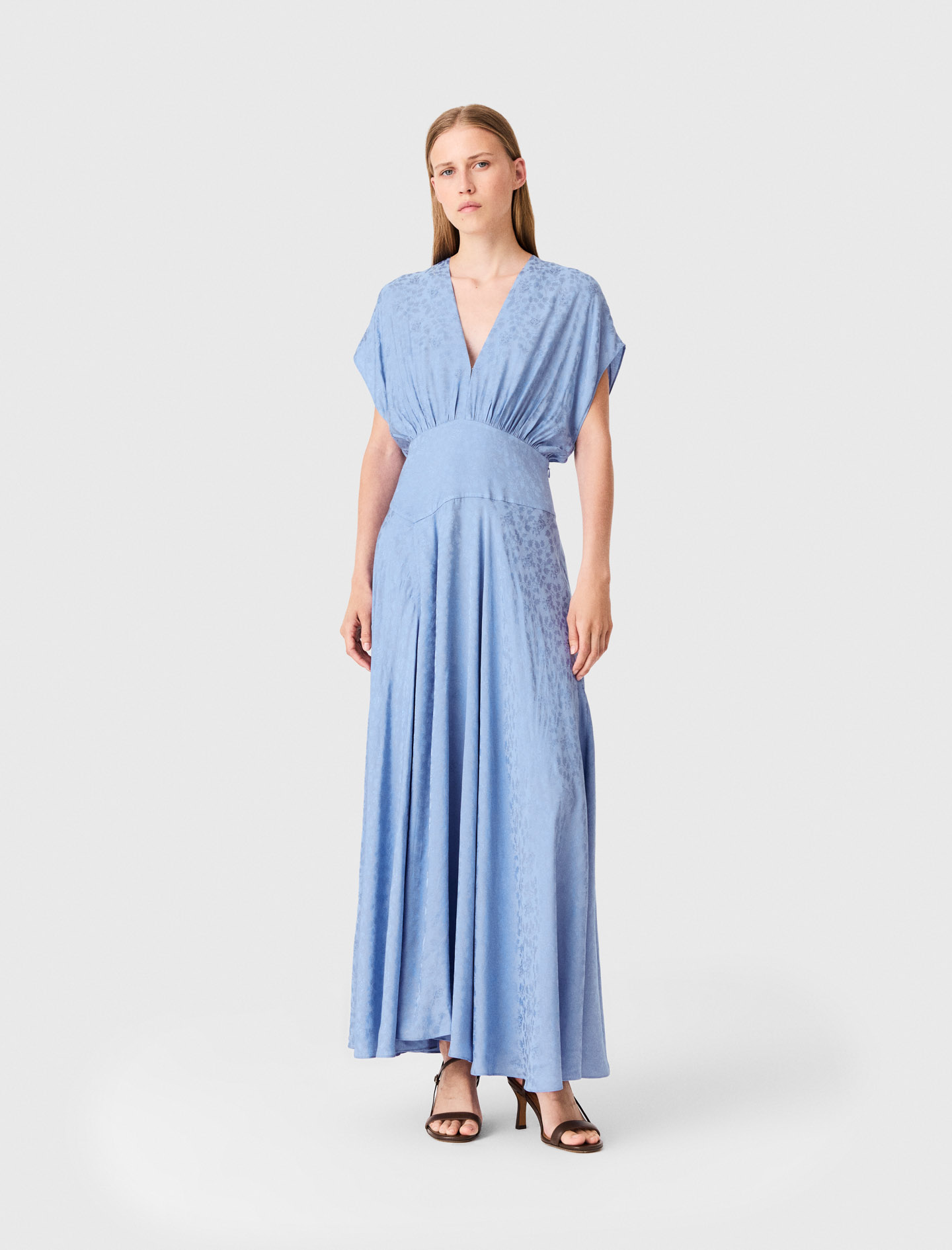 Robe Longue Imprimée Jacquard - Bleu - Taille 38 - Maje