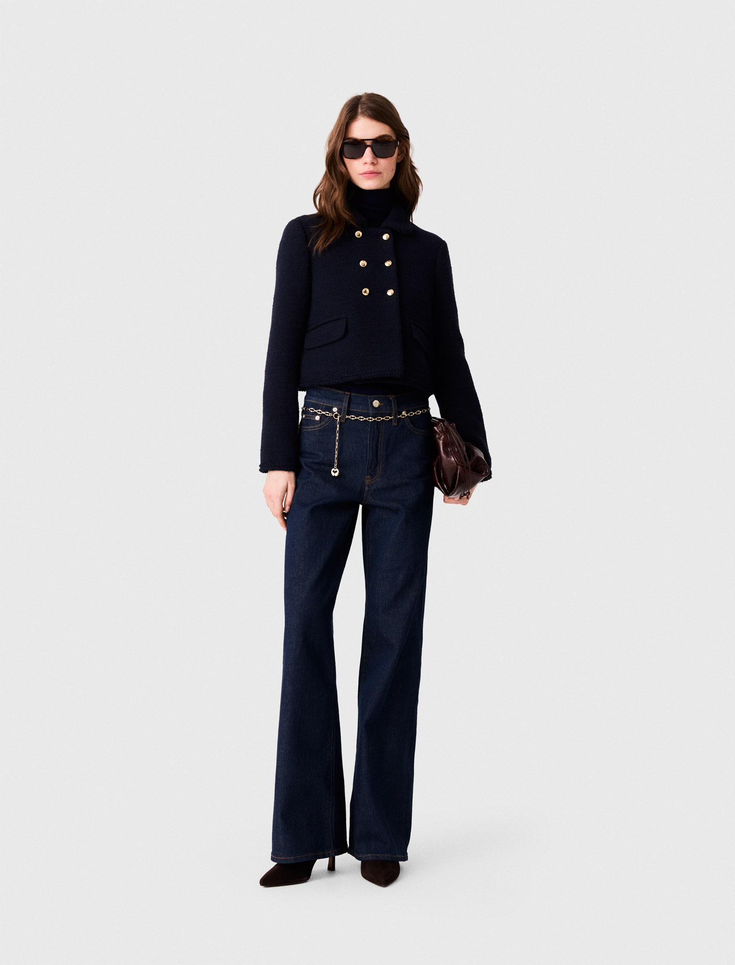 Veste Courte En Tweed - Bleu Marine - Taille 36 - Maje