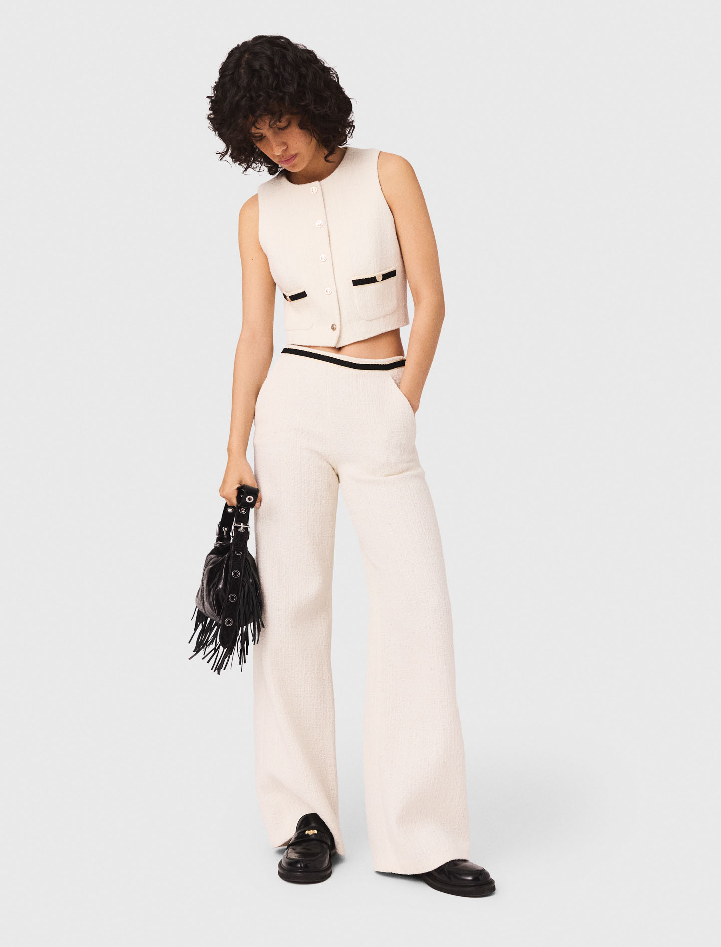Pantalon Large En Tweed - Blanc - Maje - Modalova