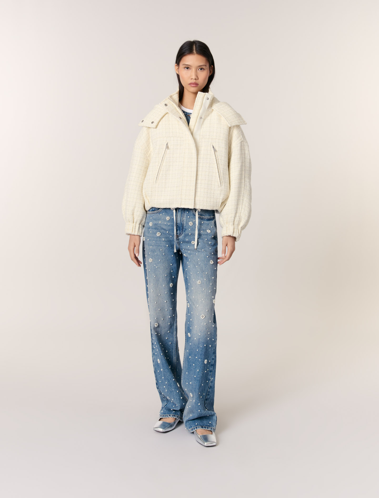 Doudoune En Tweed - Blanc - Maje - Maje - Modalova