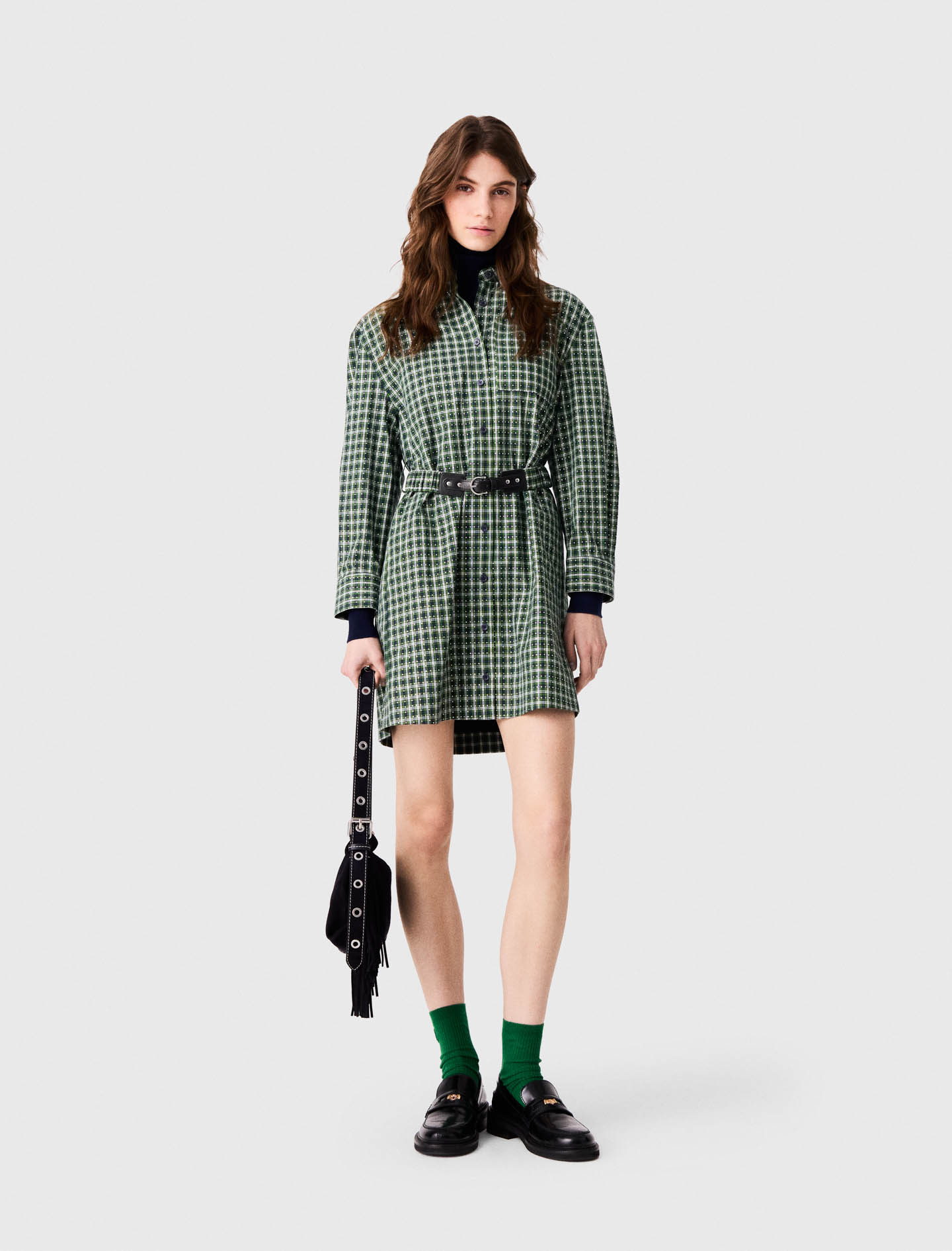 Robe Chemise Courte Avec Strass - Vert - Taille 34 - Maje