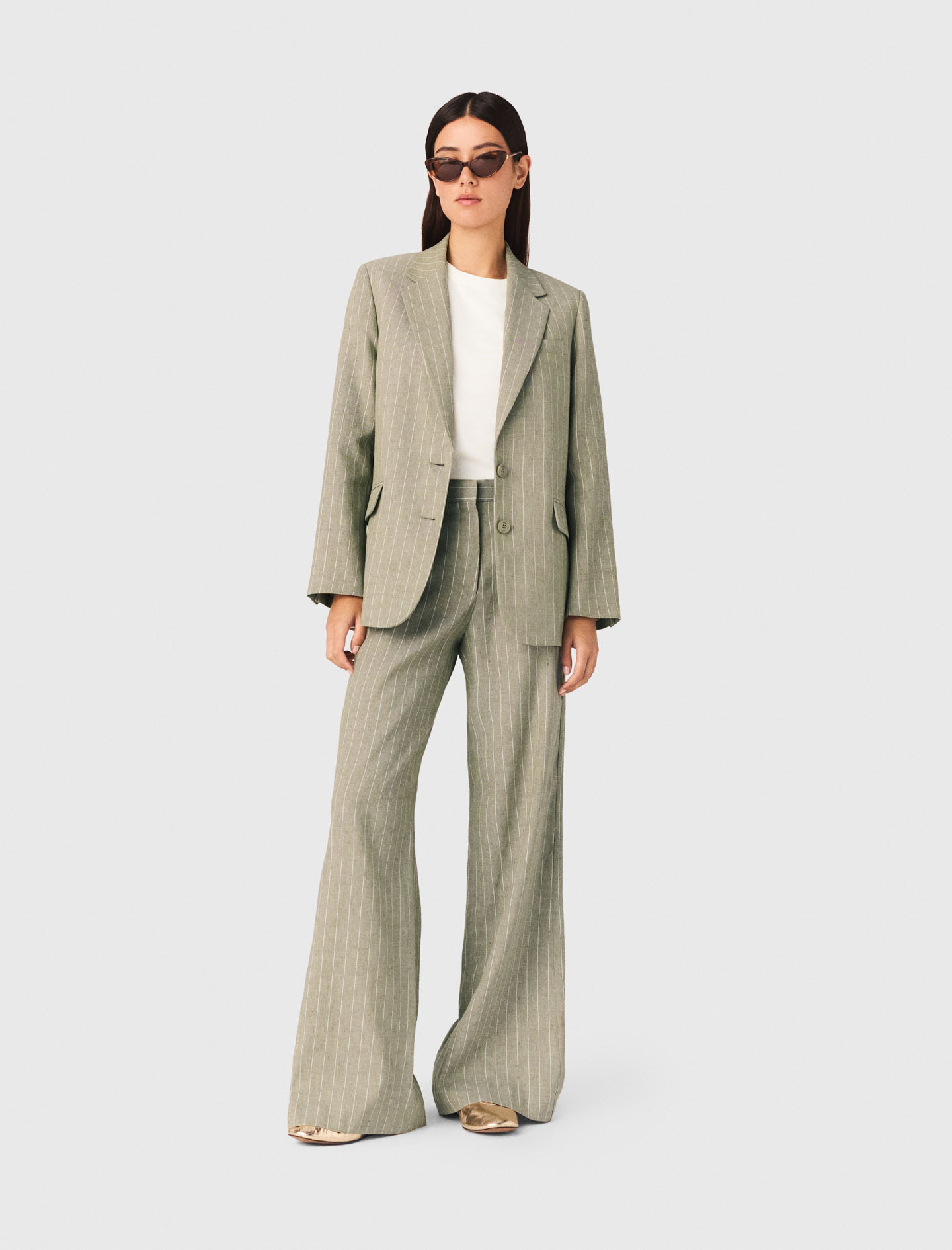 Pantalon Tailleur En Lin Mélangé - Vert - Taille 40 - Maje