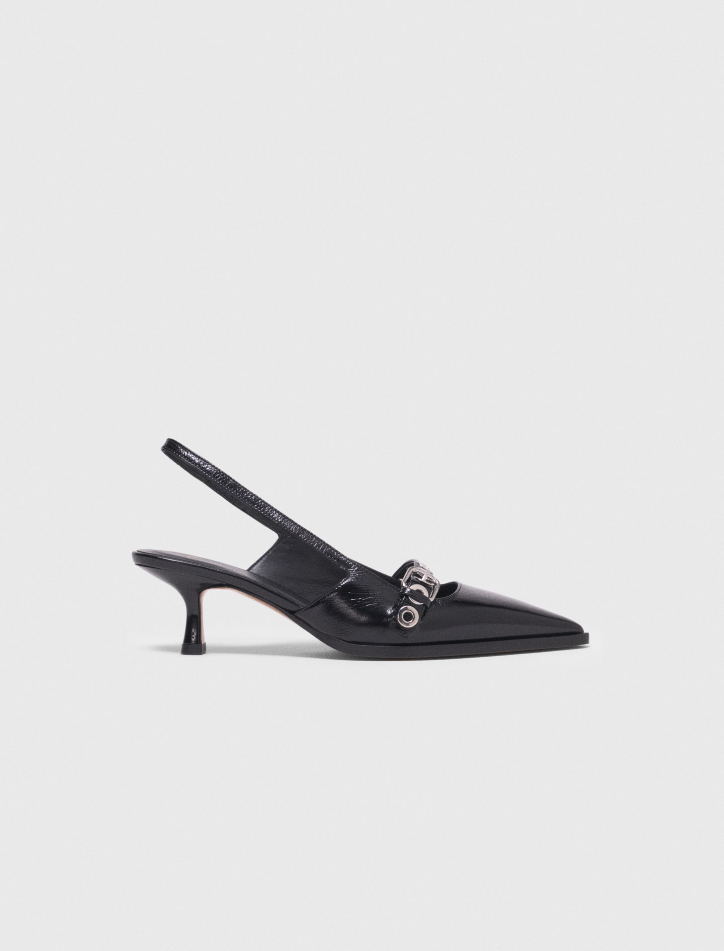 Escarpins En Cuir À Bride Et Œillets - Noir - Taille 37 - Maje