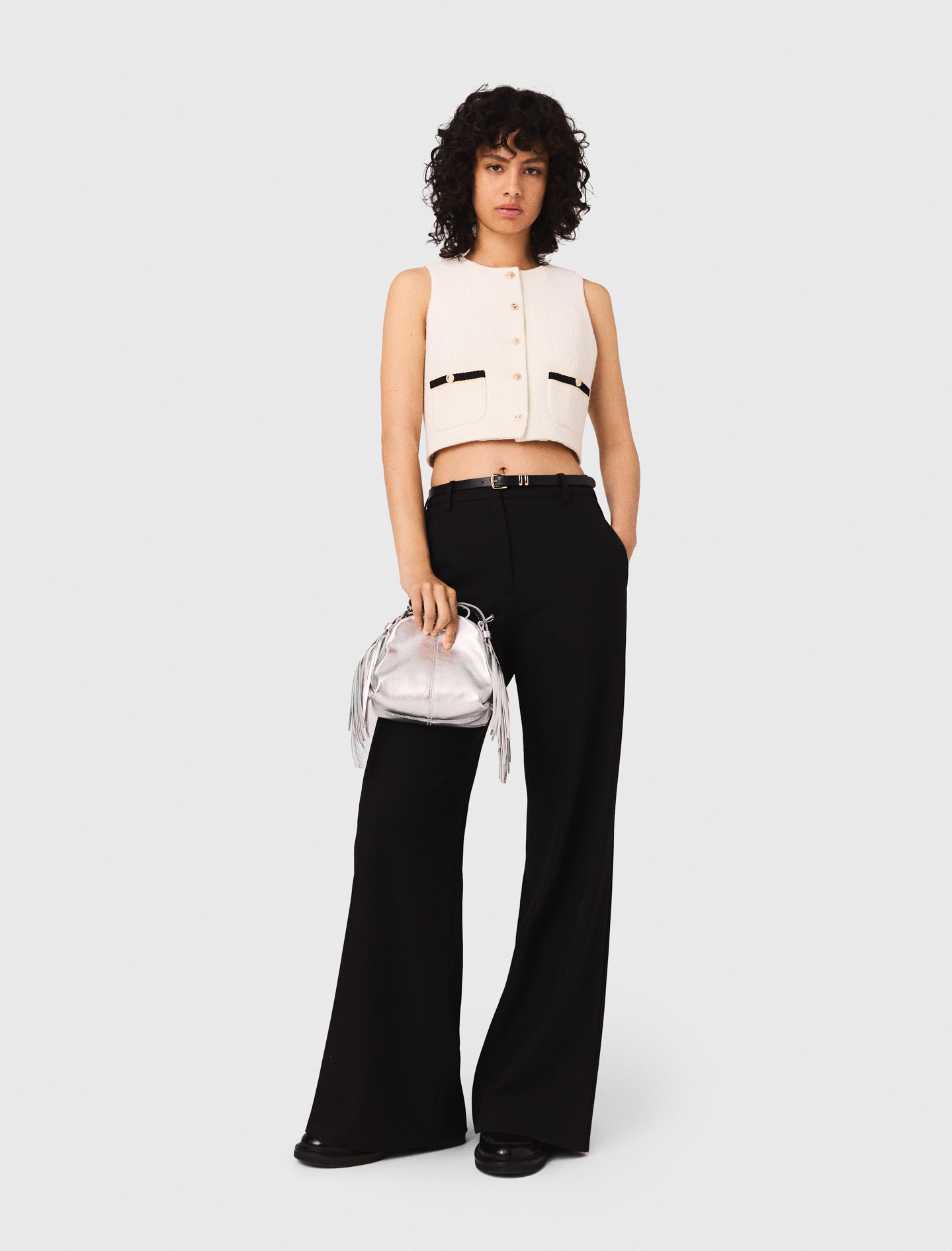 Top Sans Manches En Tweed Lurex - Blanc - Maje - Modalova