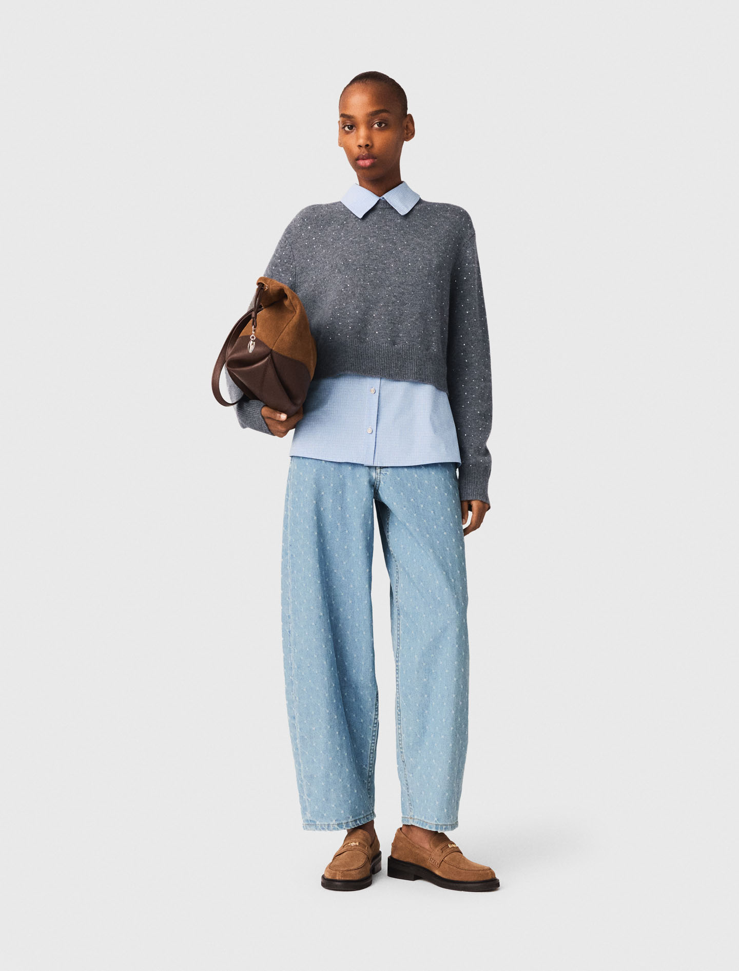 Pull Strassé Avec Details Amovibles - Gris - Taille 2 - Maje