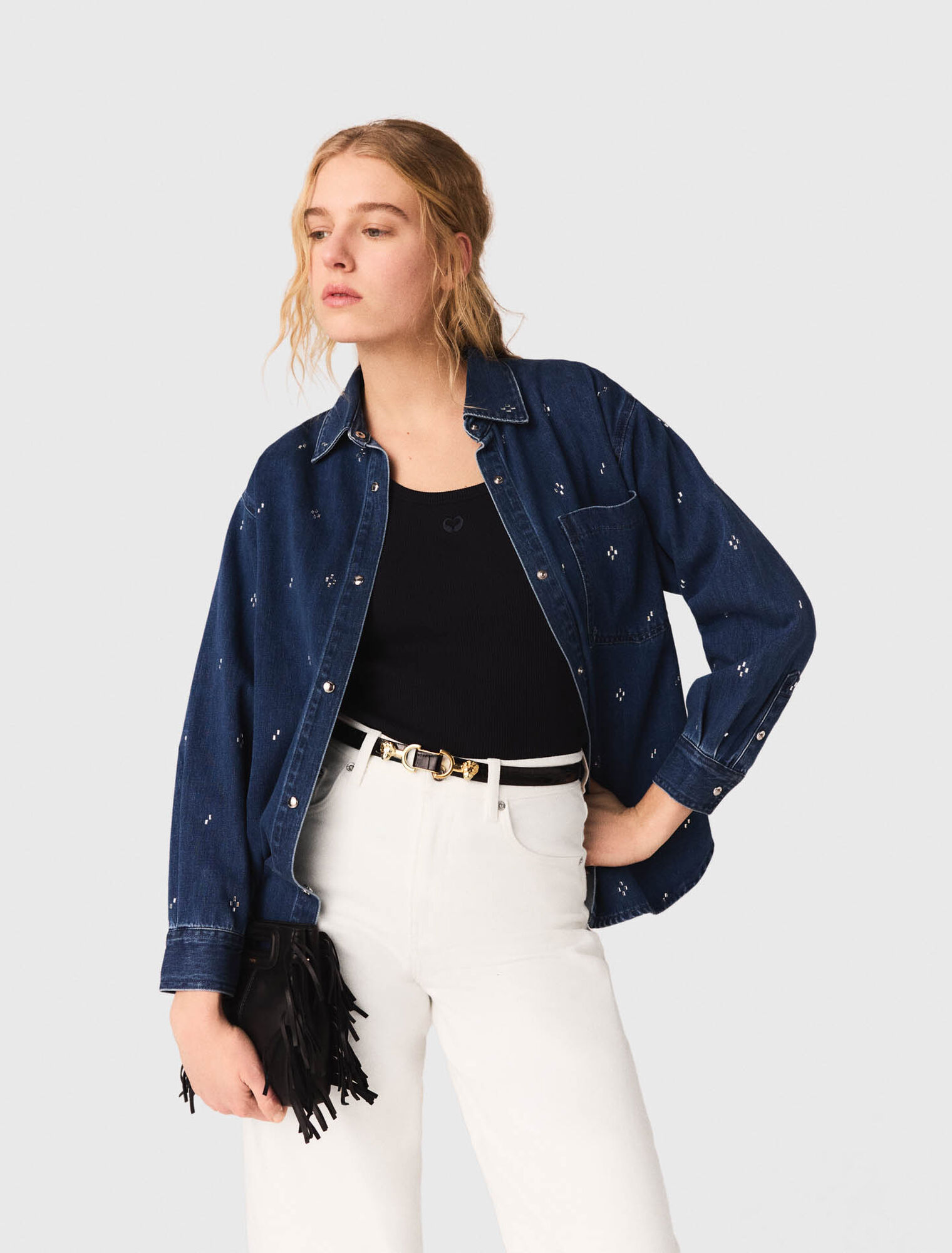 Ceinture Fine En Cuir À Mors Lion - Noir - Maje