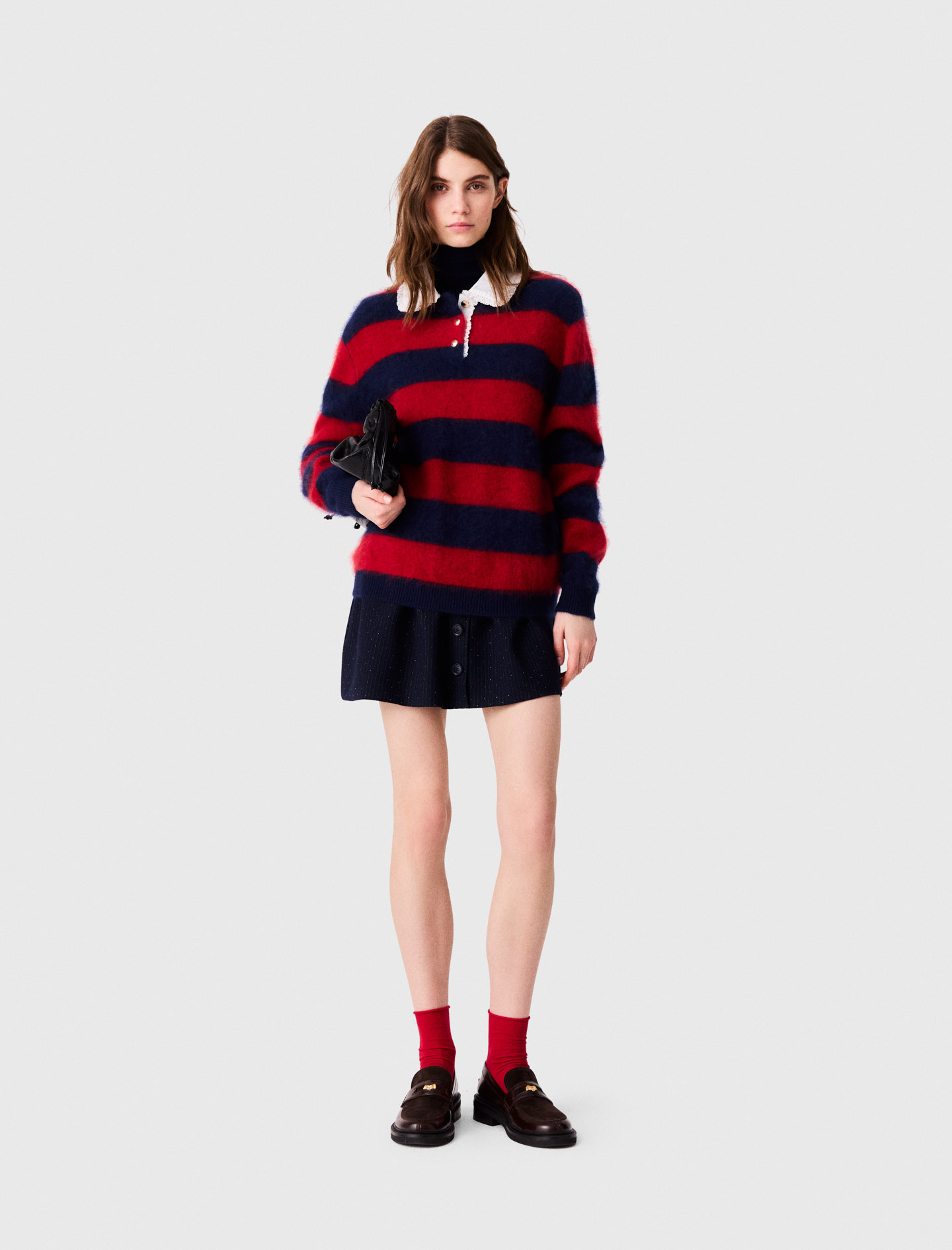 Pull Fluffy Avec Col En Popeline - Bicolore - Taille 1 - Maje