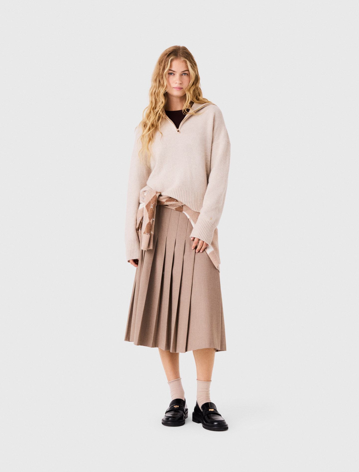 Pull En Cachemire Avec Col Zippé - Beige - Taille 3 - Maje