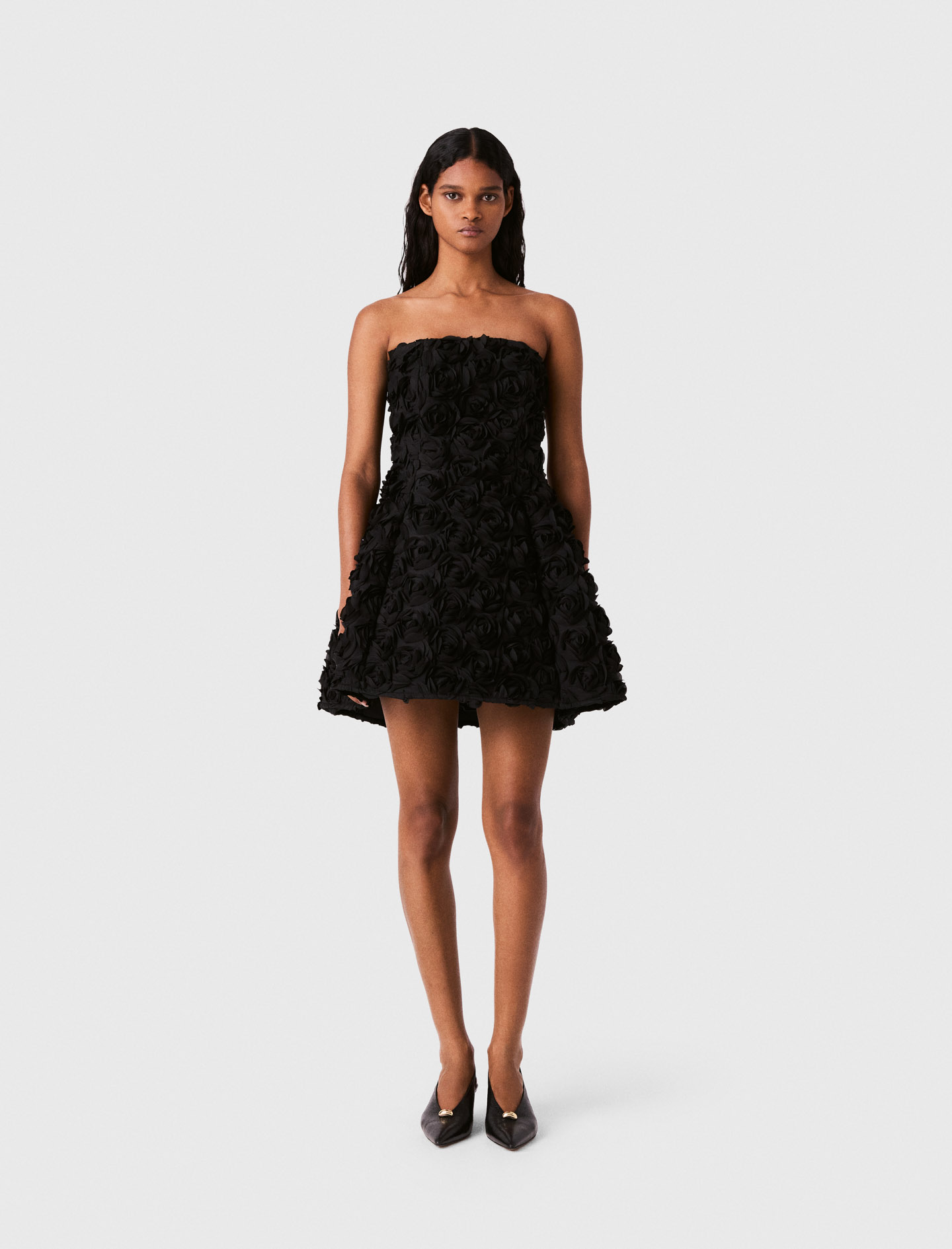 Robe Bustier Ornée De Fleurs - Noir - Taille 42 - Maje
