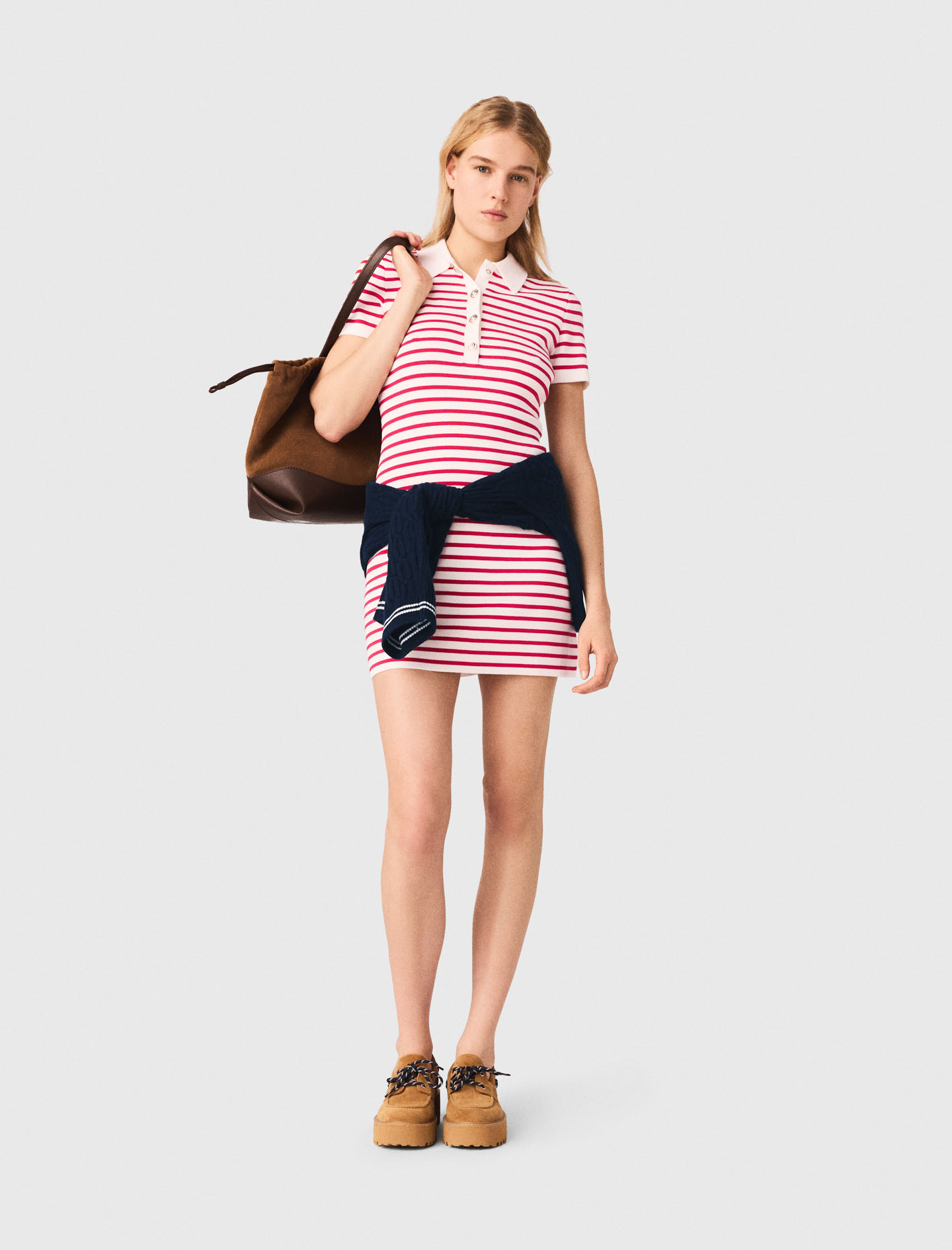 Robe Polo Rayée - Rouge - Taille 38 - Maje