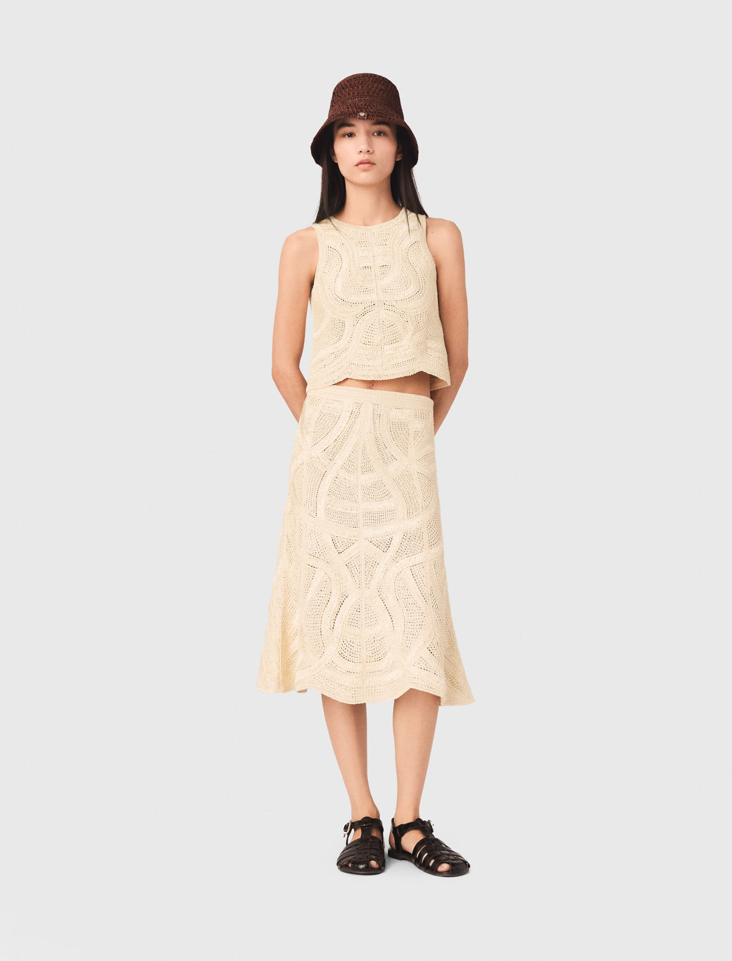 Jupe Longue En Crochet - Beige - Taille 42 - Maje