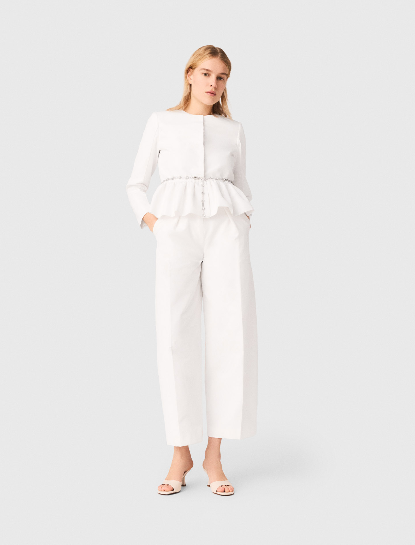 Veste Courte Et Ceinture Bijoux - Blanc - Taille 34 - Maje