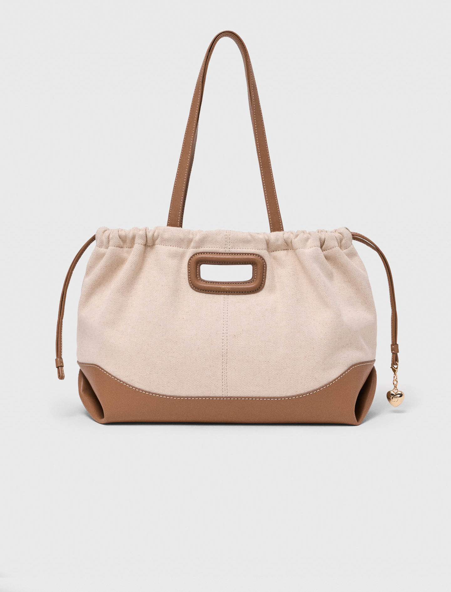 Milpli Cabas En Mix Toile Et Cuir - Ecru/mocha - Maje
