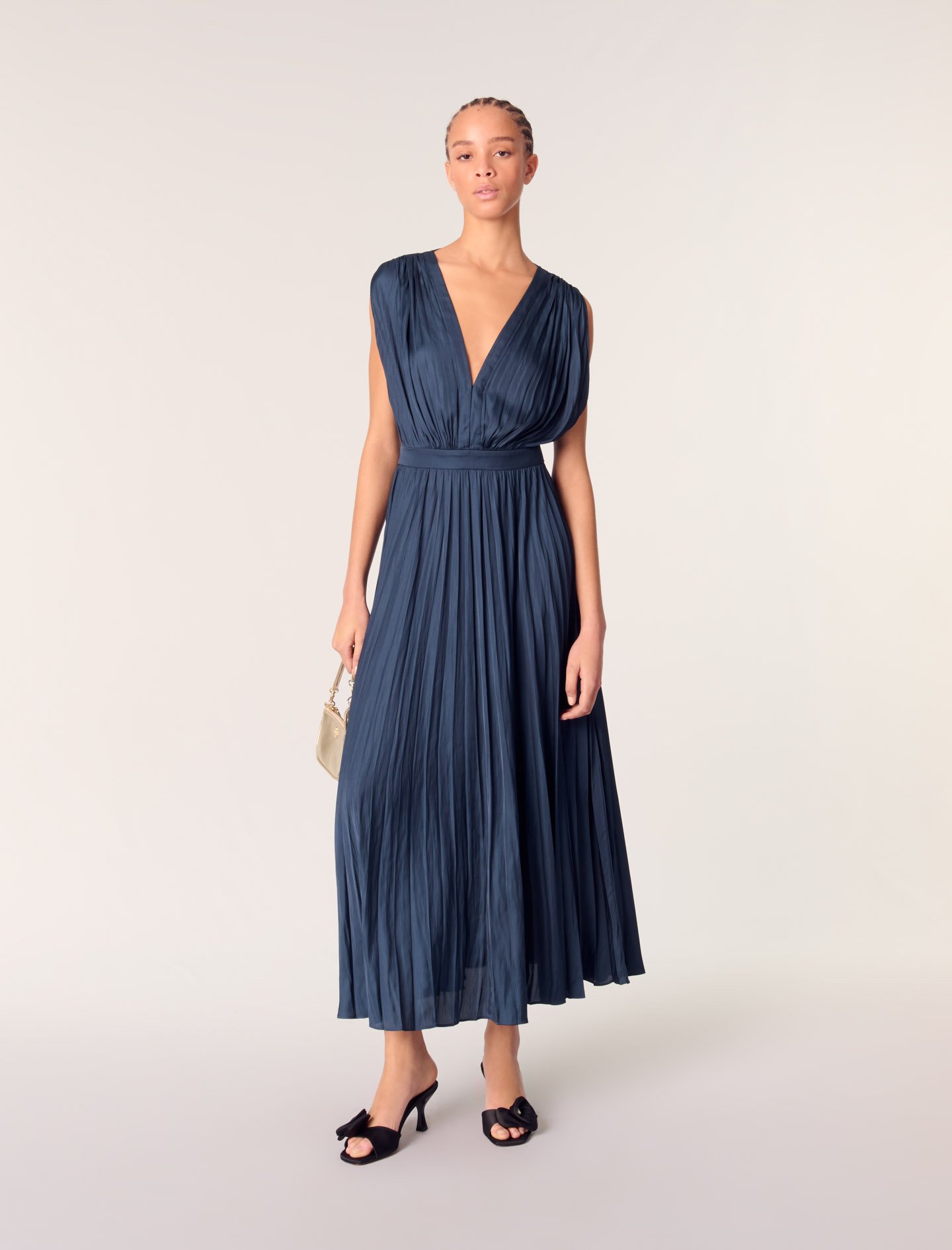 Robe Longue Plissée - Bleu - Maje - Modalova