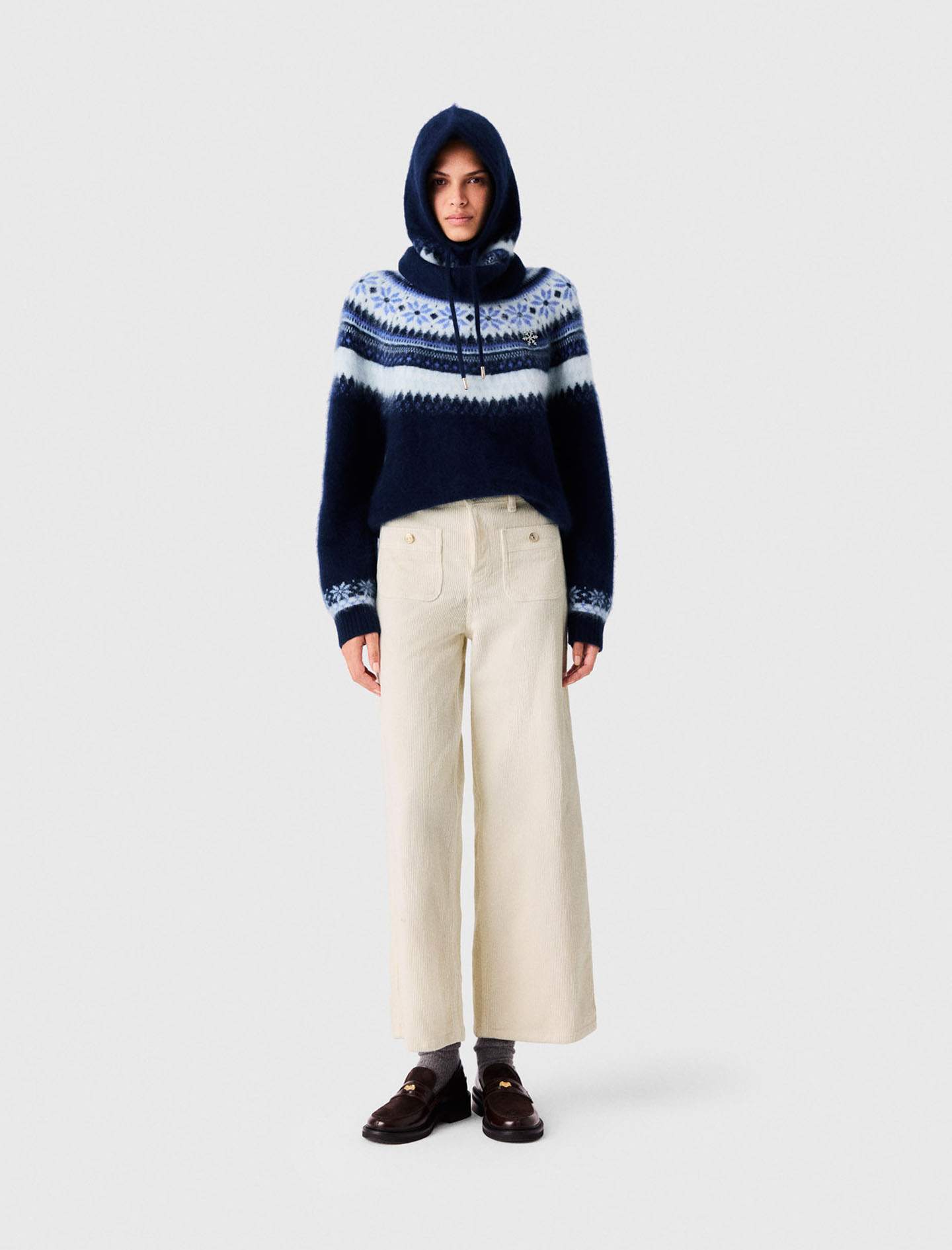 Pantalon Large En Velours Côtelé - Blanc - Taille 36 - Maje