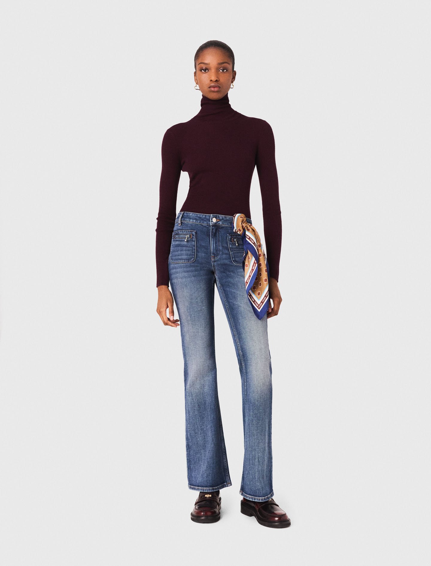 Maje Bootcut Jeans With Zip Pockets In Blue