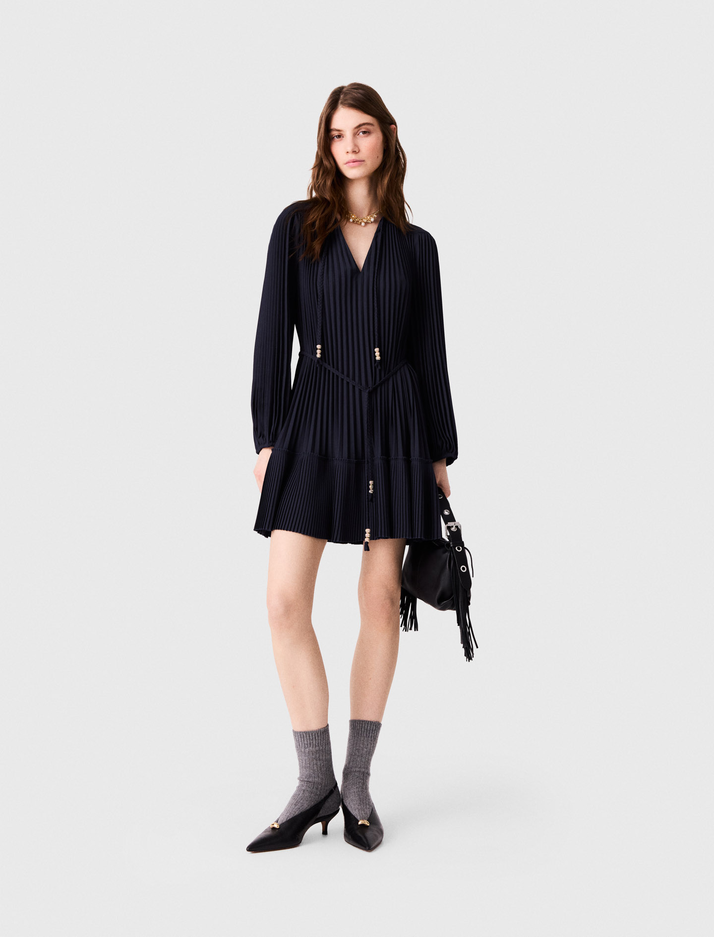 Robe Courte Plissée - Bleu Marine - Taille 38 - Maje