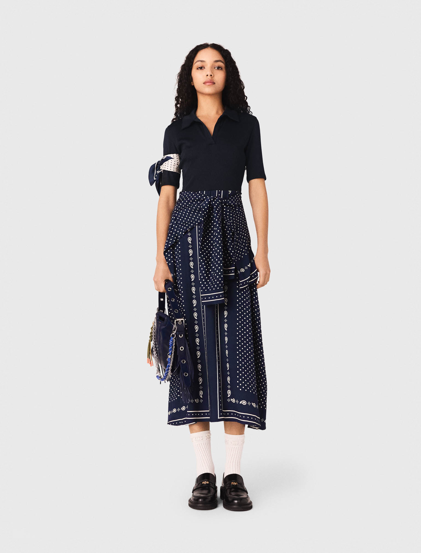 Robe Bi-matière Imprimée - Marine Pois Bandana Print - Taille 36 - Maje