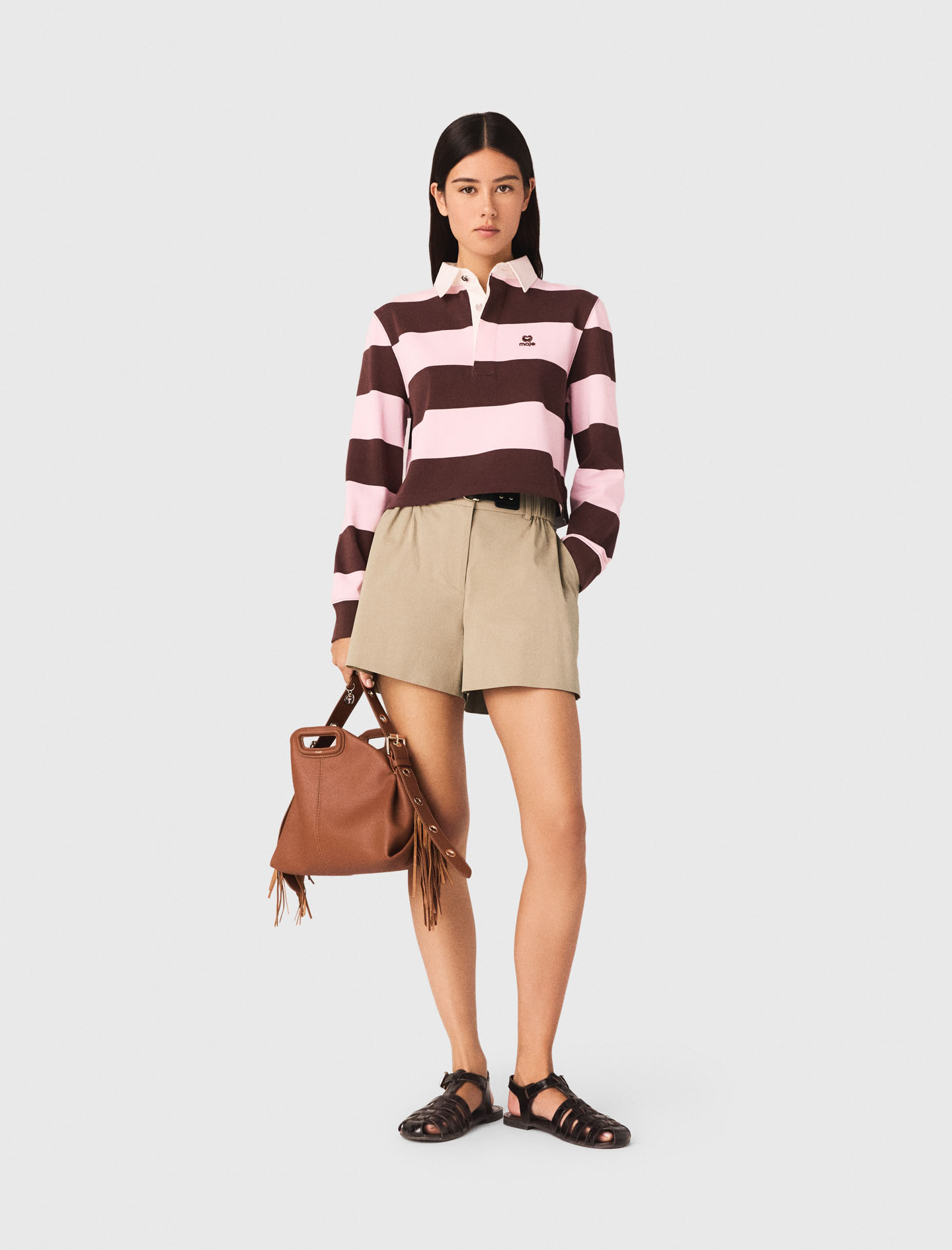 Sweatshirt Polo À Rayures - Rose - Taille 3 - Maje