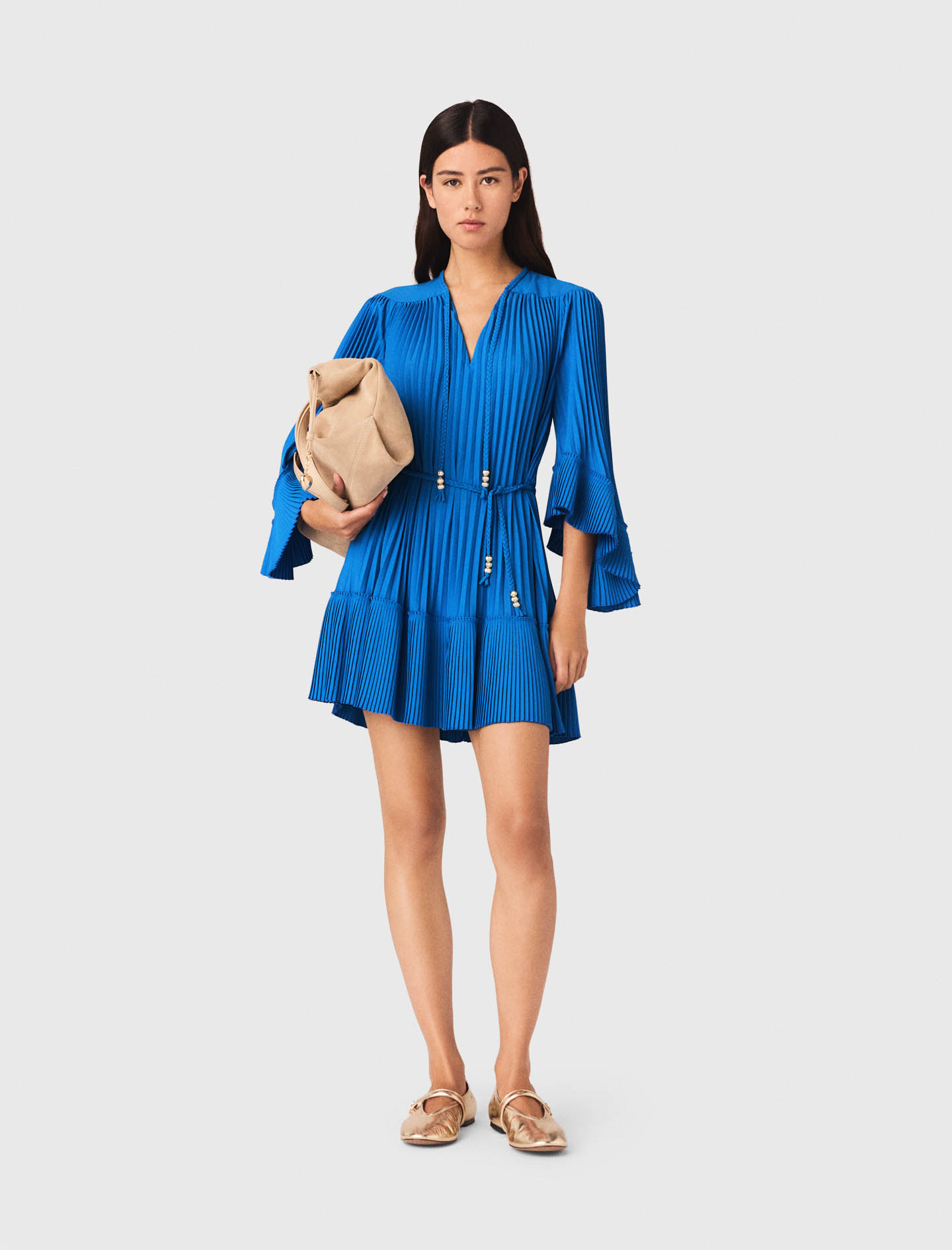 Robe Courte Plissée - Bleu - Taille 34 - Maje