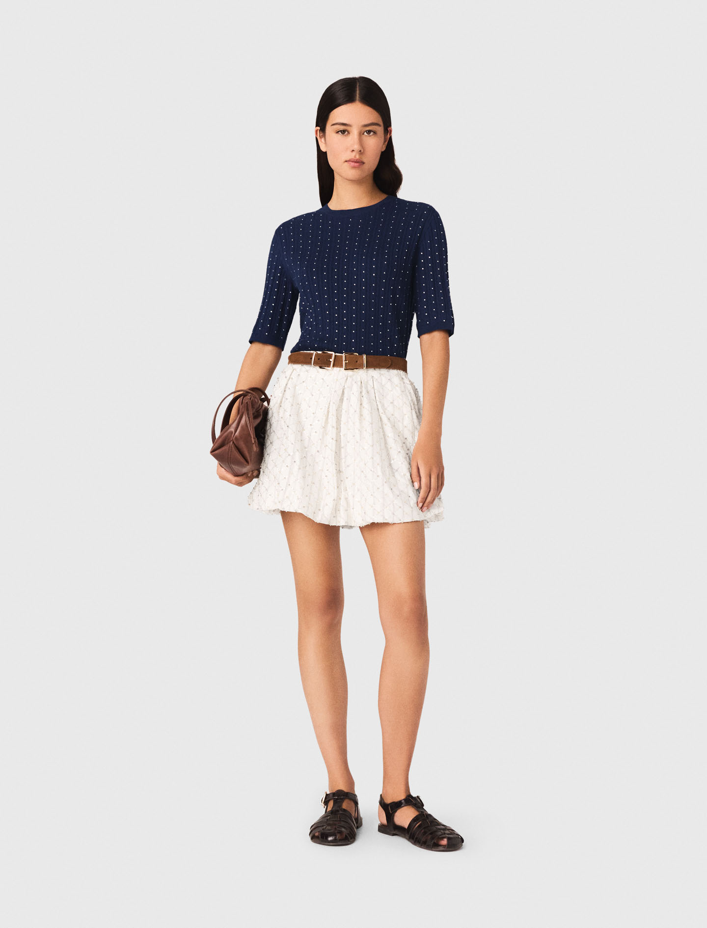 Pull Strassé À Col Rond - Bleu Marine - Taille 2 - Maje