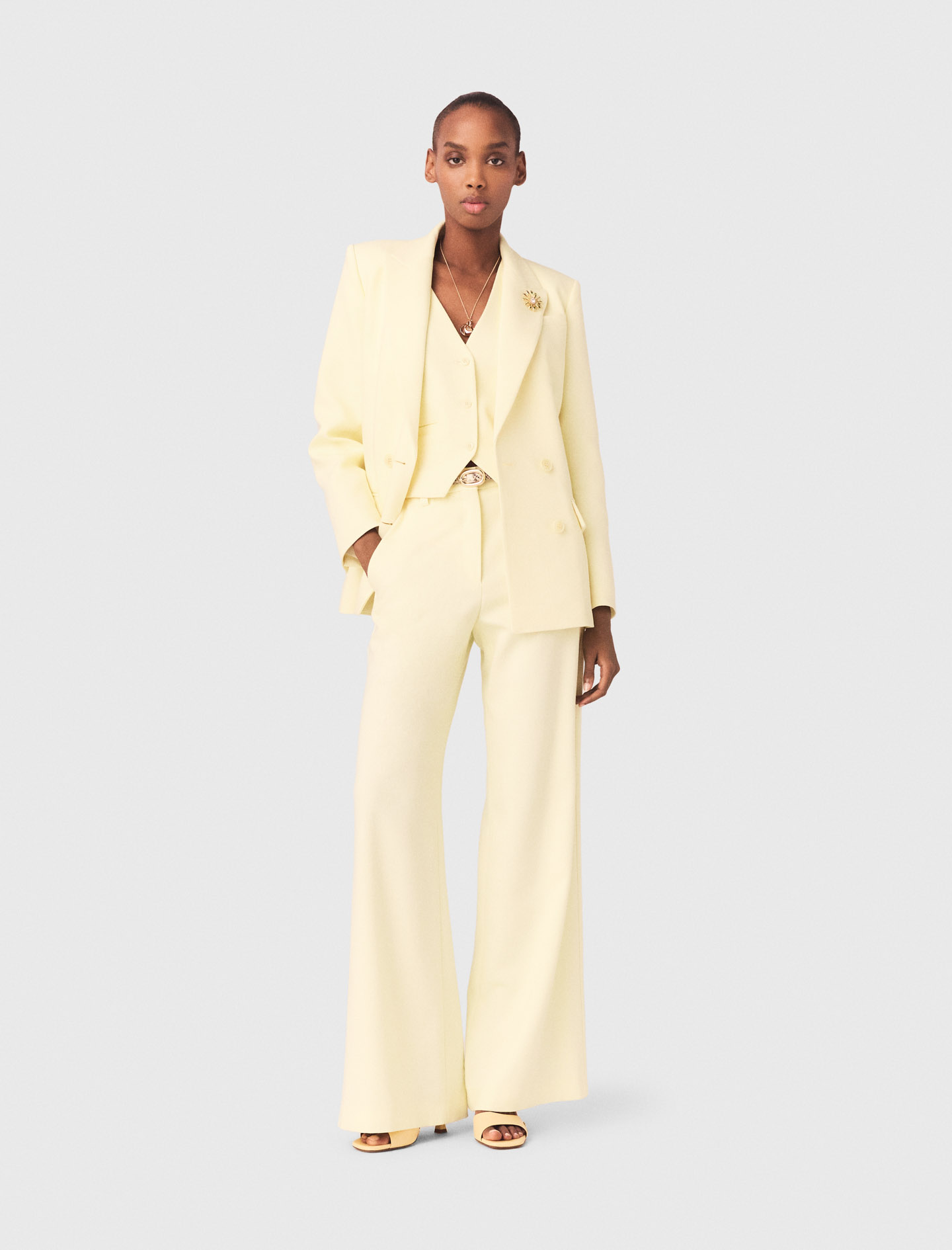 Veste De Tailleur Croisée - Jaune - Taille 38 - Maje
