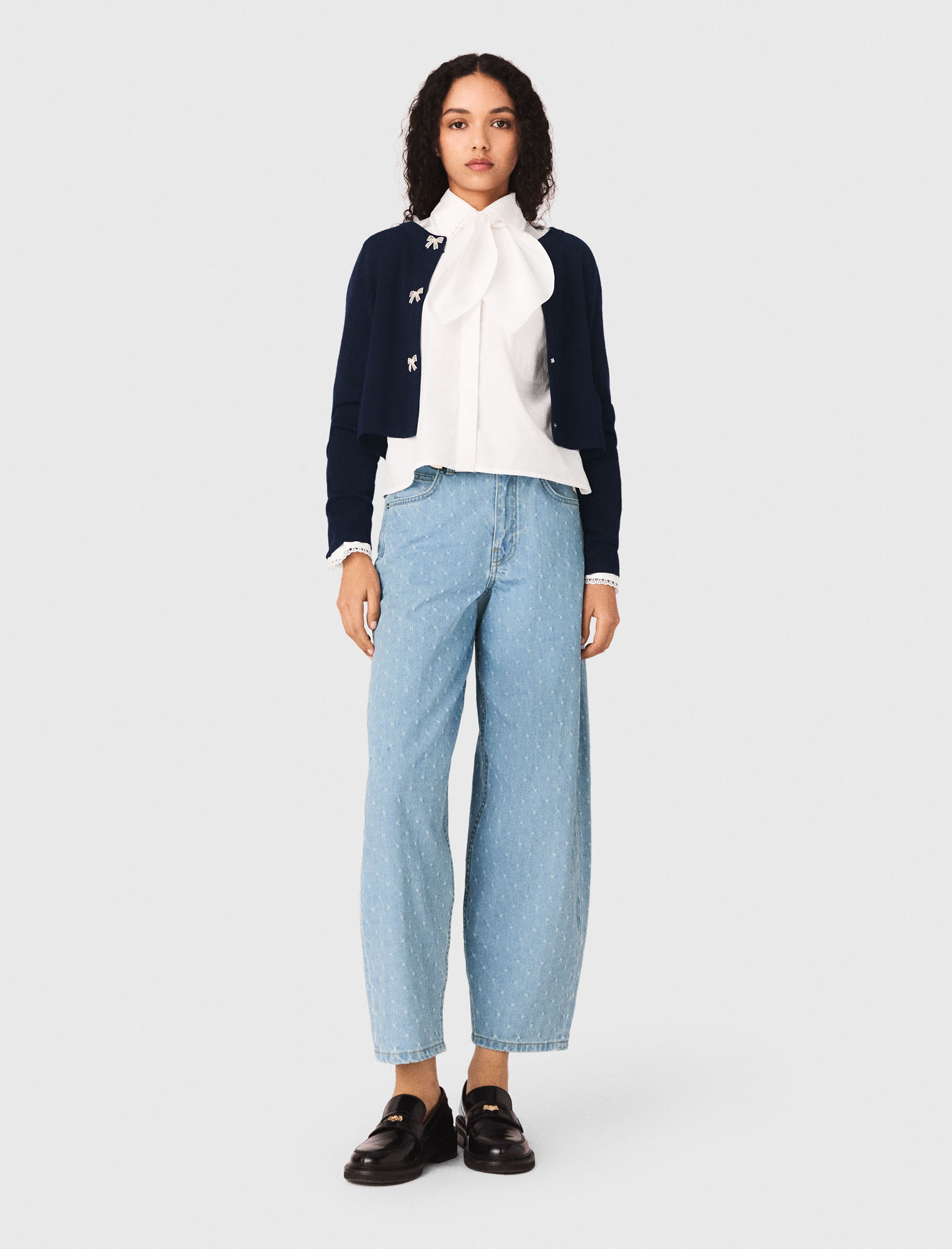 Cardigan À Boutons Nœud Bijoux - Bleu Marine - Taille 2 - Maje