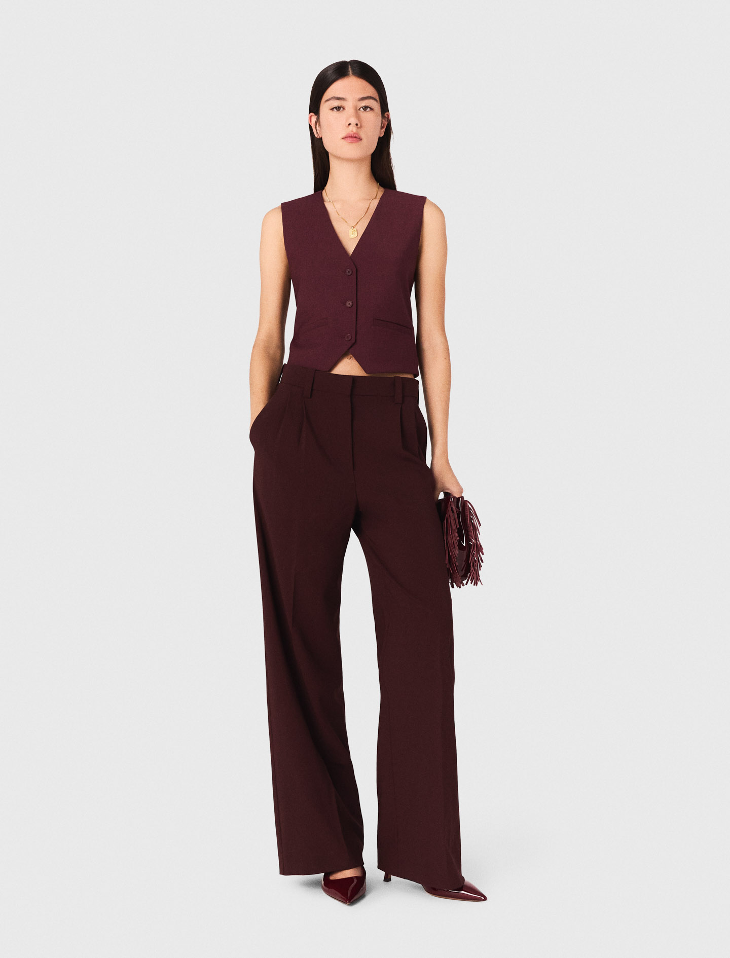 Maje Suit Trousers In Burgundy