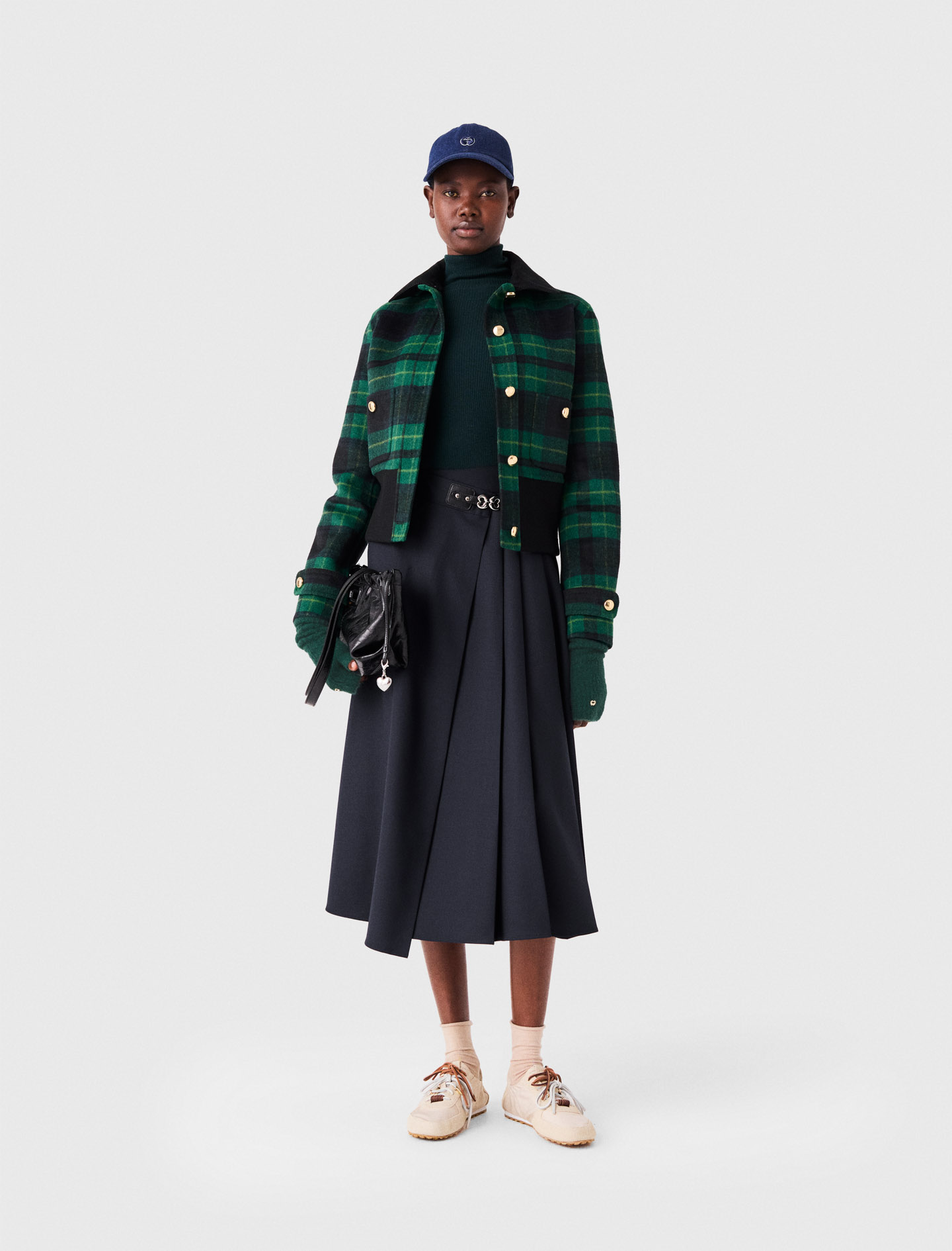 Veste À Carreaux Avec Col Velours - Vert - Taille 34 - Maje