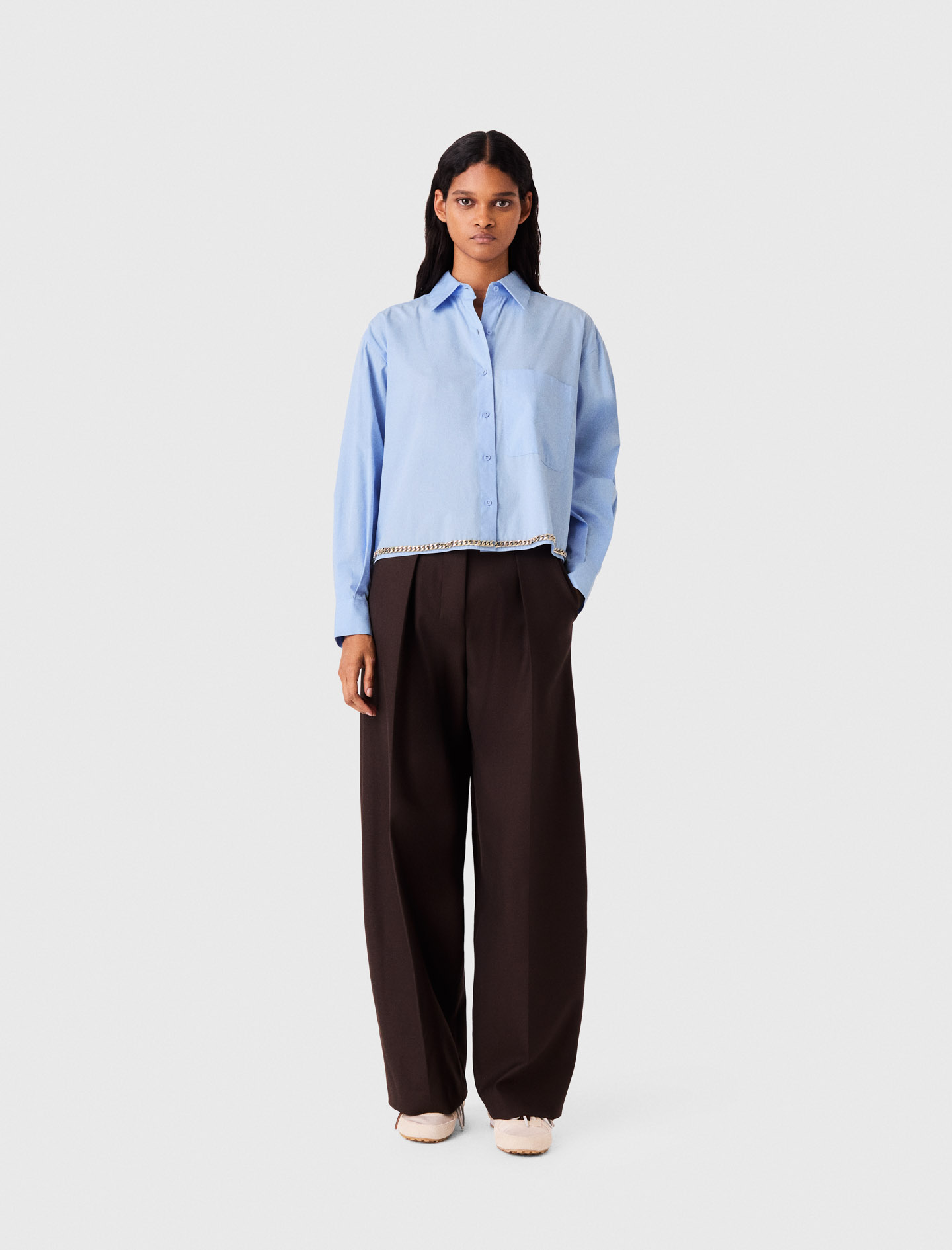 Chemise Courte Avec Galon Chaîne - Bleu - Taille 2 - Maje