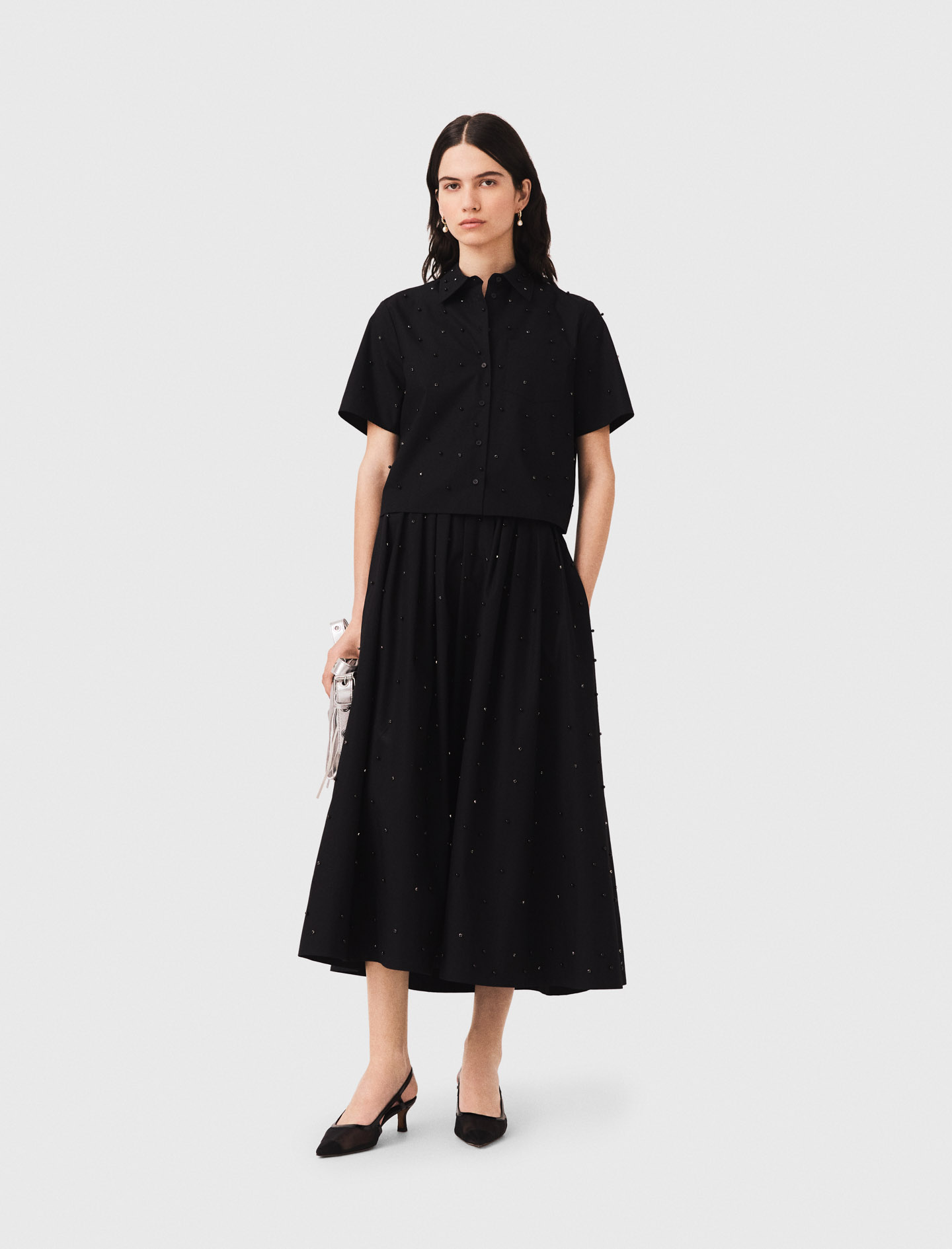 Chemise Avec Strass Et Perles - Noir - Taille 3 - Maje