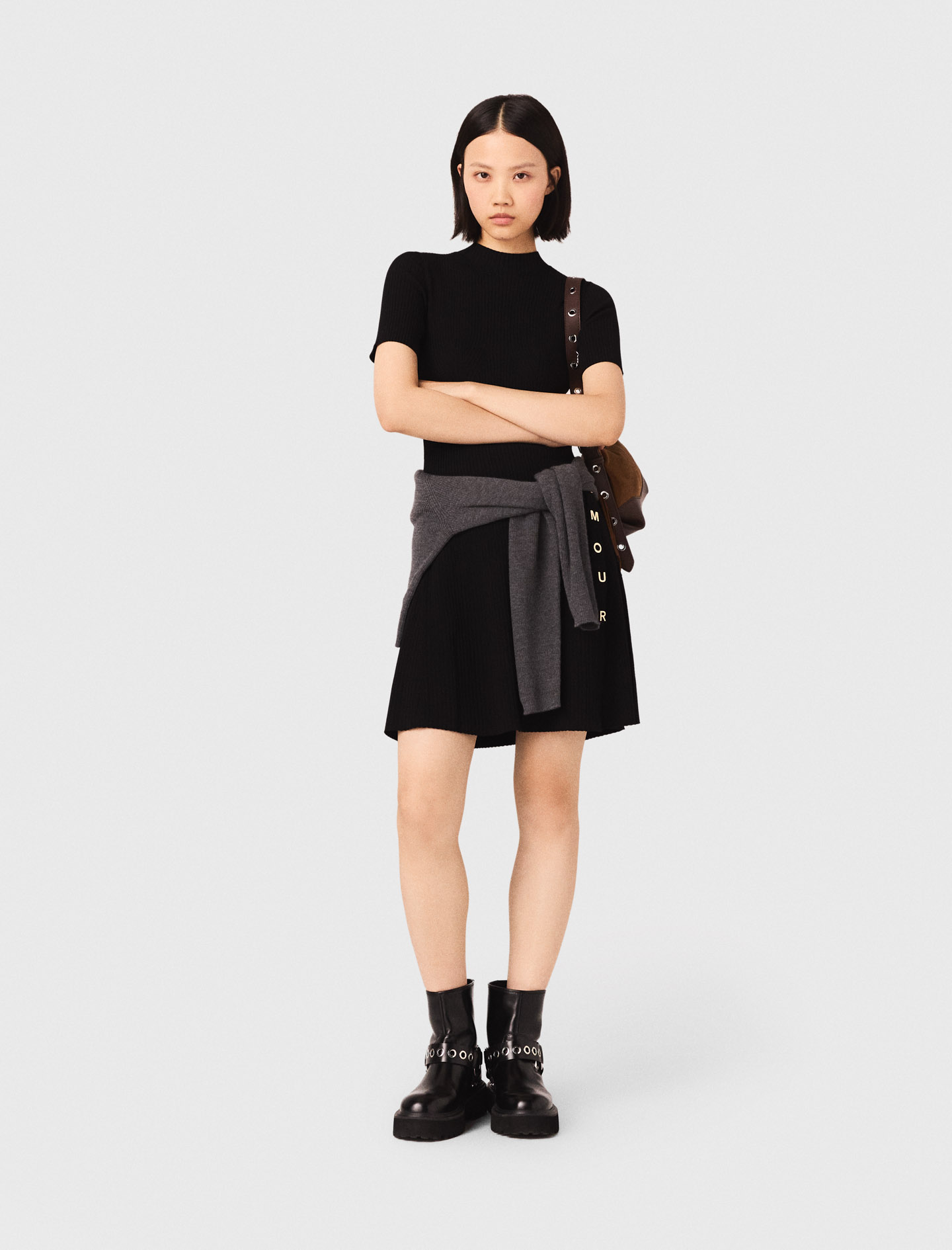 Robe Courte En Maille Avec Boutons - Noir - Taille 40 - Maje