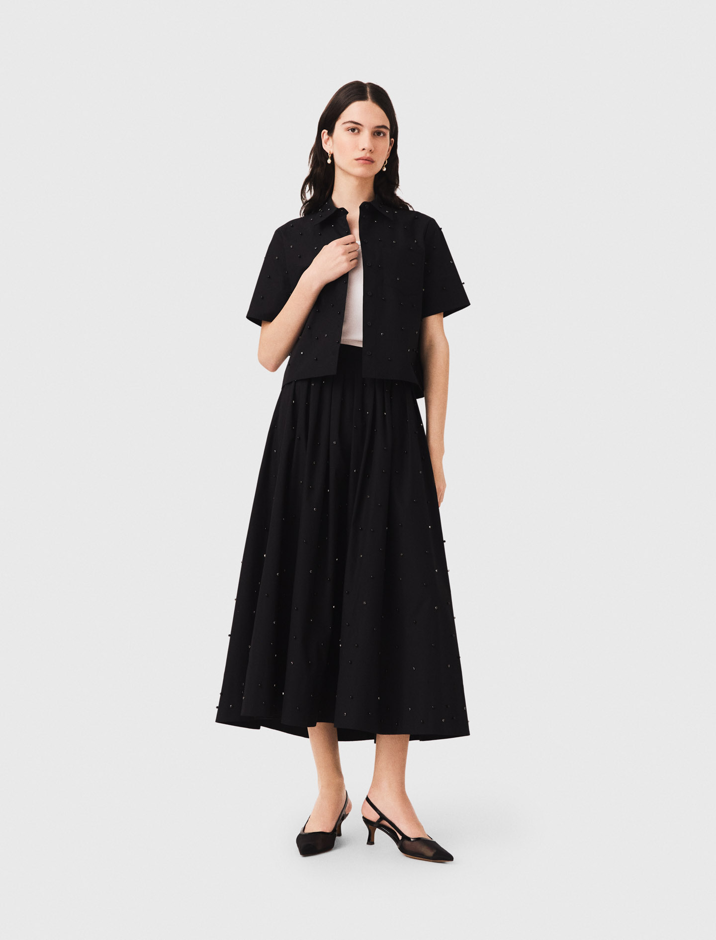 Jupe Longue Avec Strass Et Perles - Noir - Taille 40 - Maje