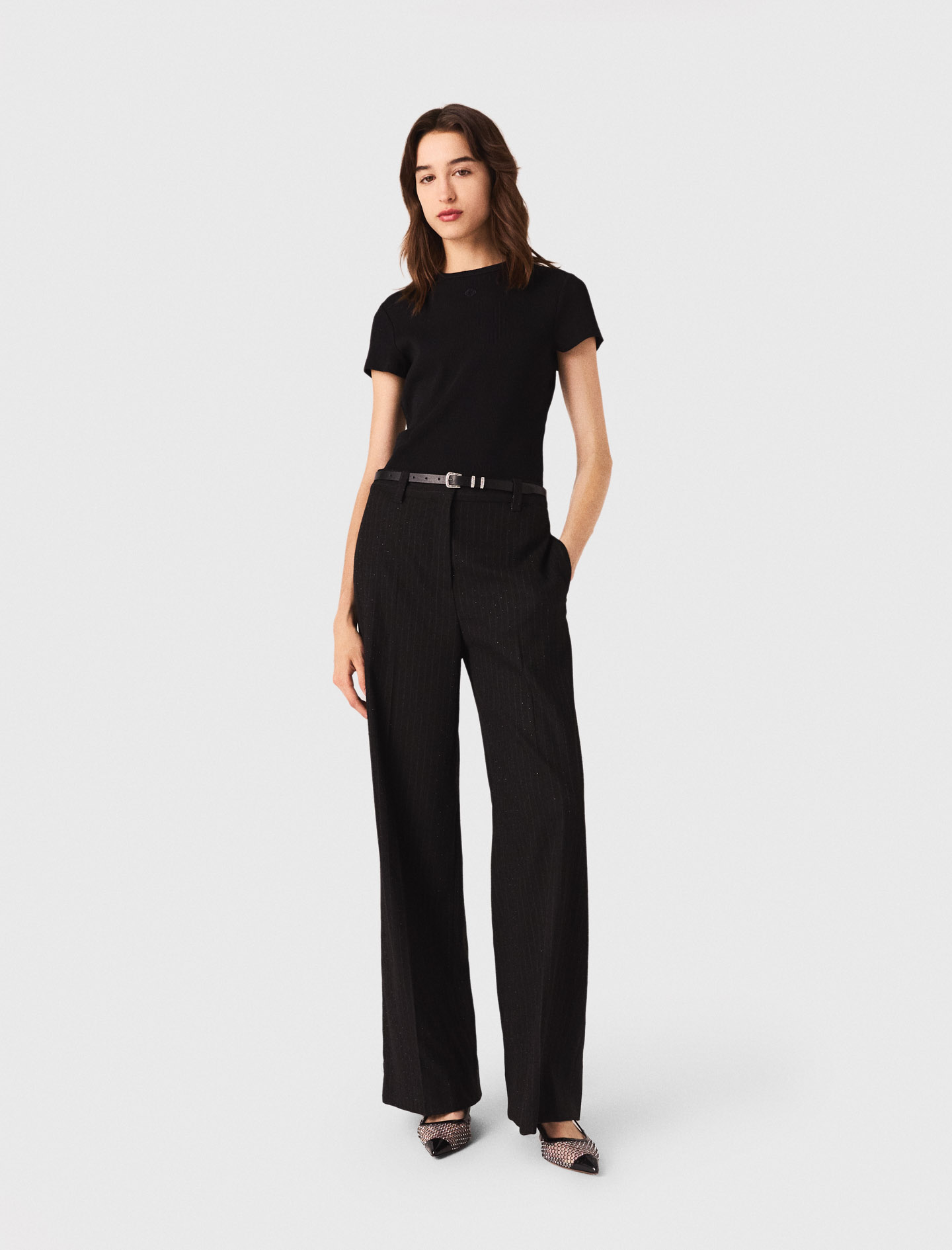 Maje Pantalon Tailleur À Strass In Black