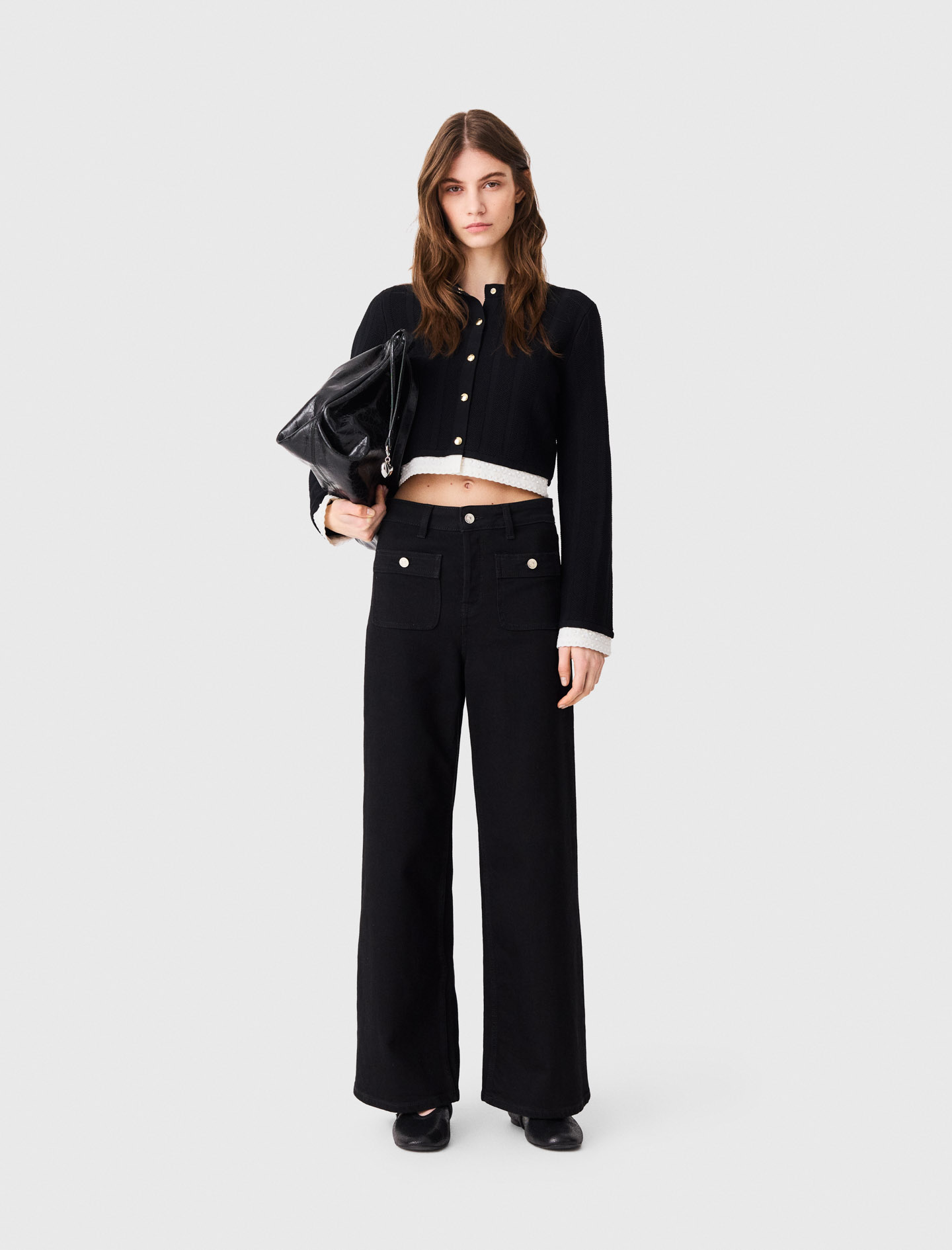 Jean Droit Avec Poches Plaquées - Noir - Taille 40 - Maje