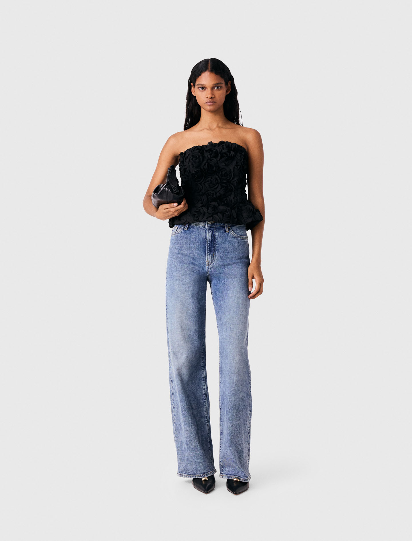 Top Orné De Fleurs - Noir - Taille 3 - Maje