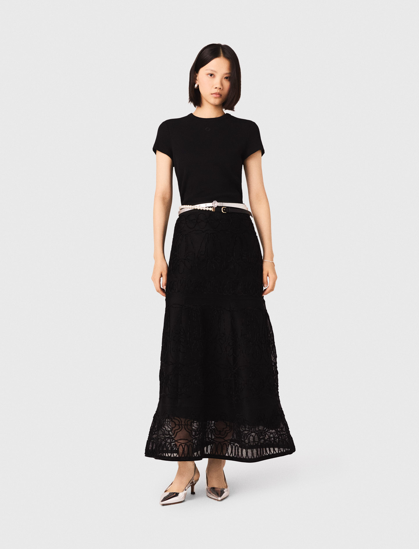 Jupon Long Brodé - Noir - Taille 38 - Maje